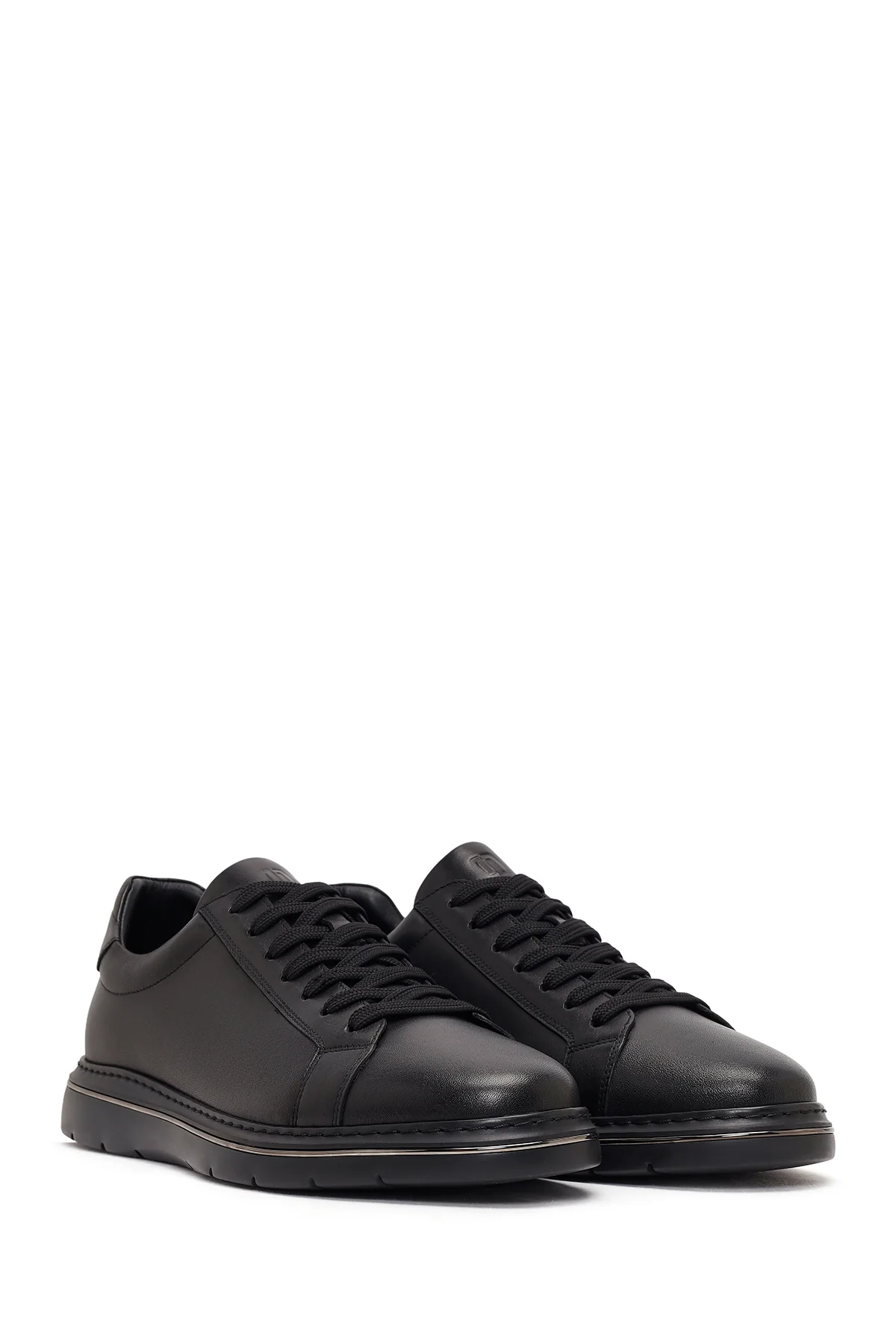 Erkek Siyah Bağcıklı Kalın Tabanlı Deri Sneaker - Image 3