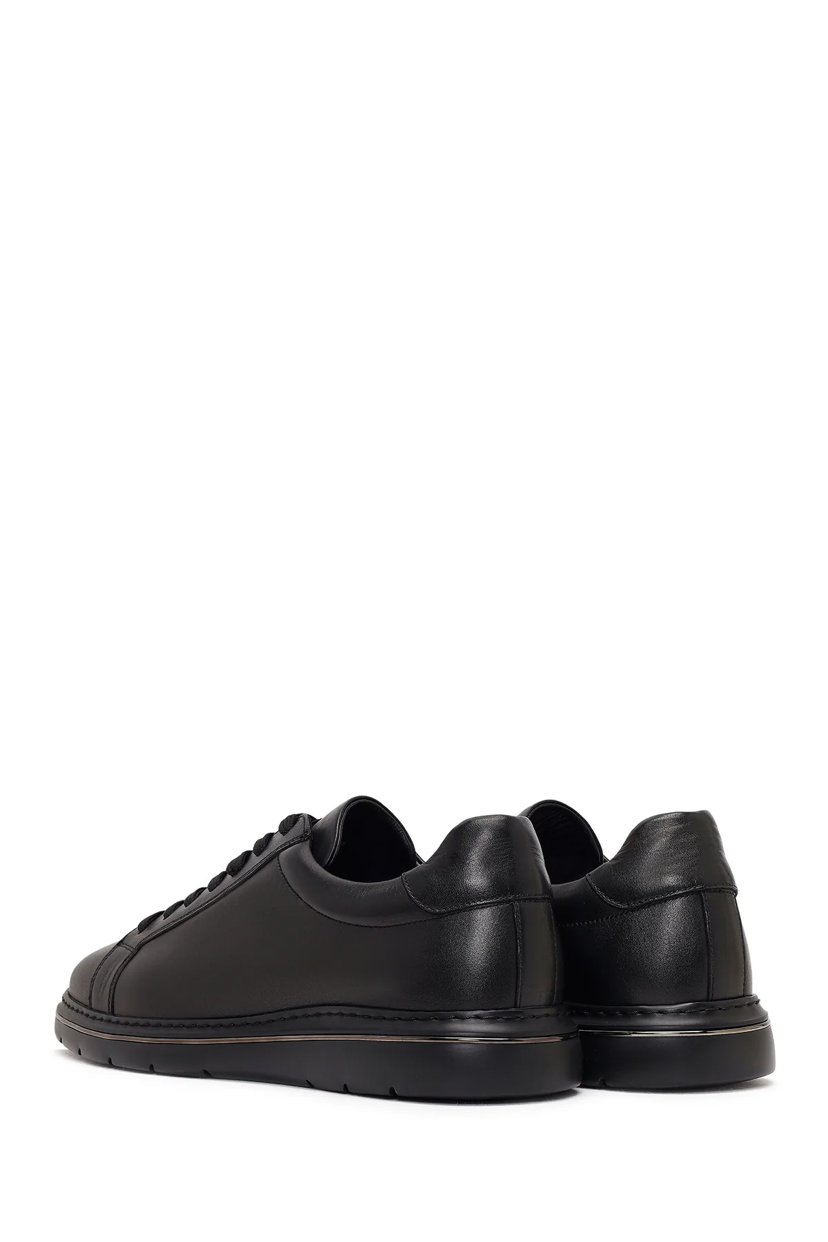 Erkek Siyah Bağcıklı Kalın Tabanlı Deri Sneaker - Image 7