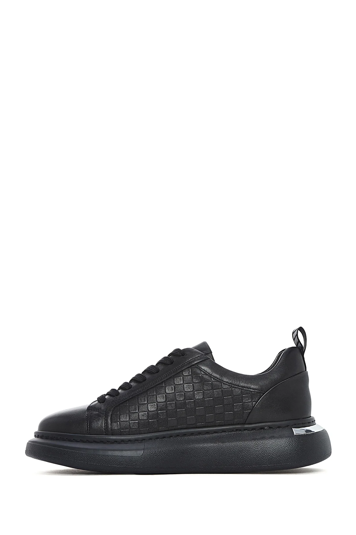 Erkek Siyah Bağcıklı Kalın Tabanlı Deri Sneaker - Image 3