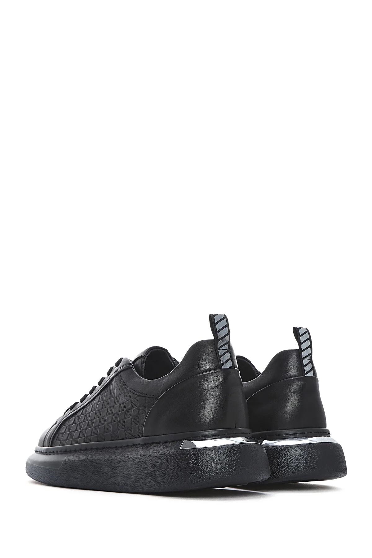Erkek Siyah Bağcıklı Kalın Tabanlı Deri Sneaker - Image 6