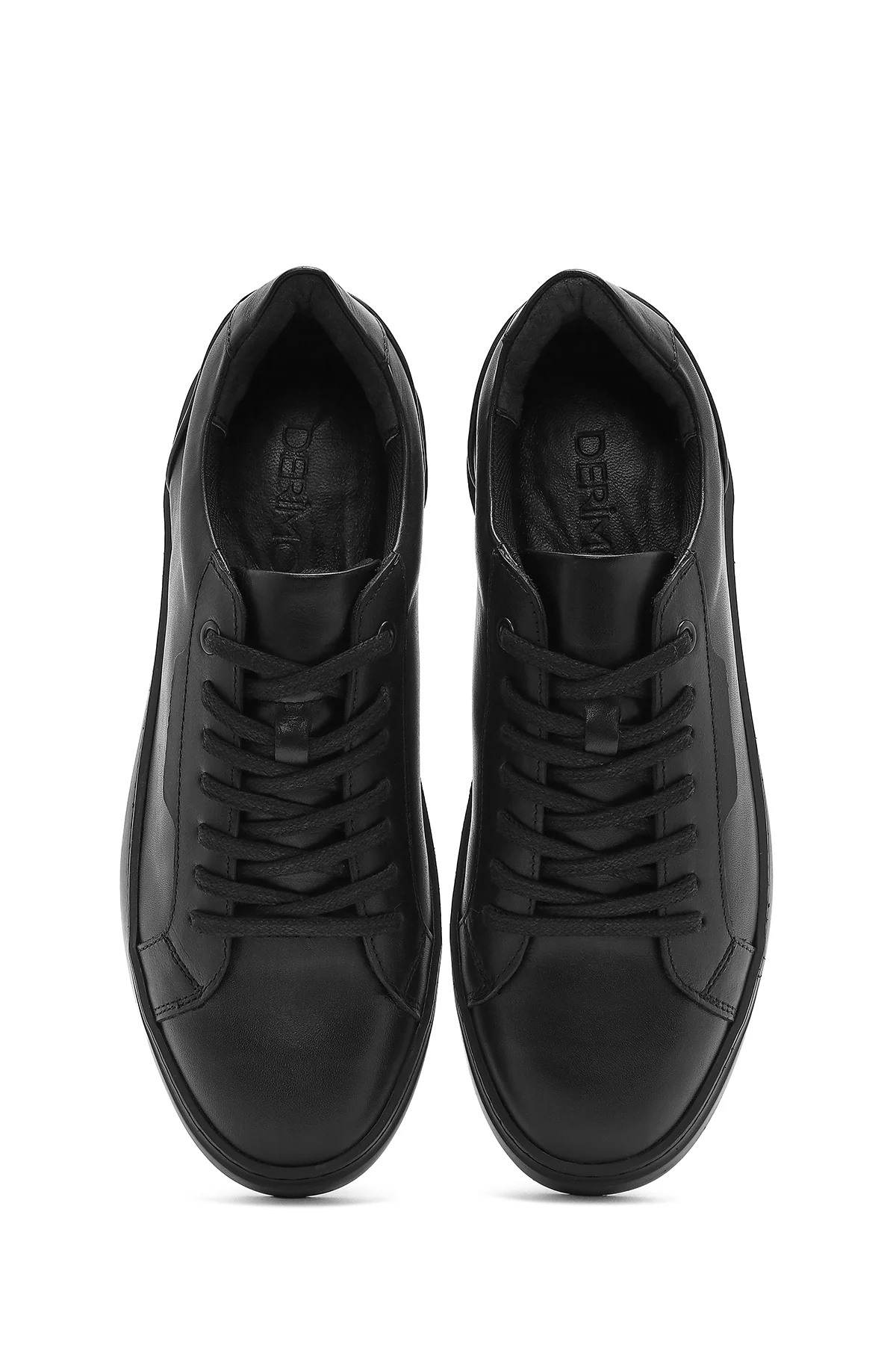 Erkek Siyah Bağcıklı Kalın Tabanlı Deri Sneaker - Image 4
