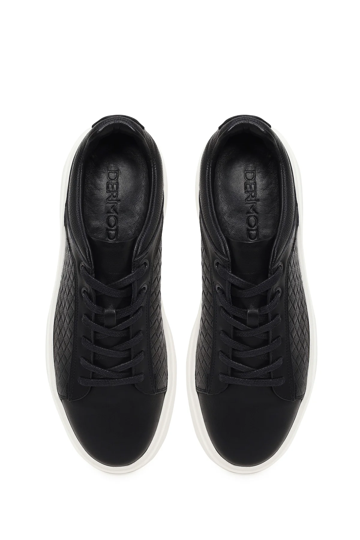 Erkek Siyah Bağcıklı Kalın Tabanlı Deri Sneaker - Image 4