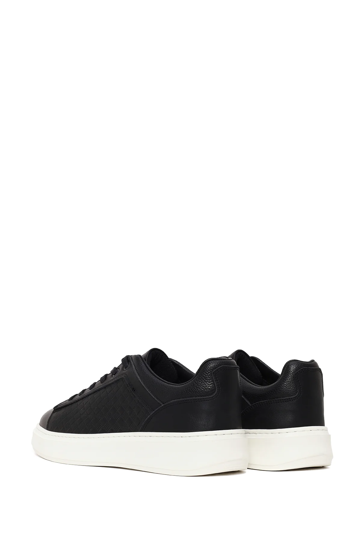 Erkek Siyah Bağcıklı Kalın Tabanlı Deri Sneaker - Image 6