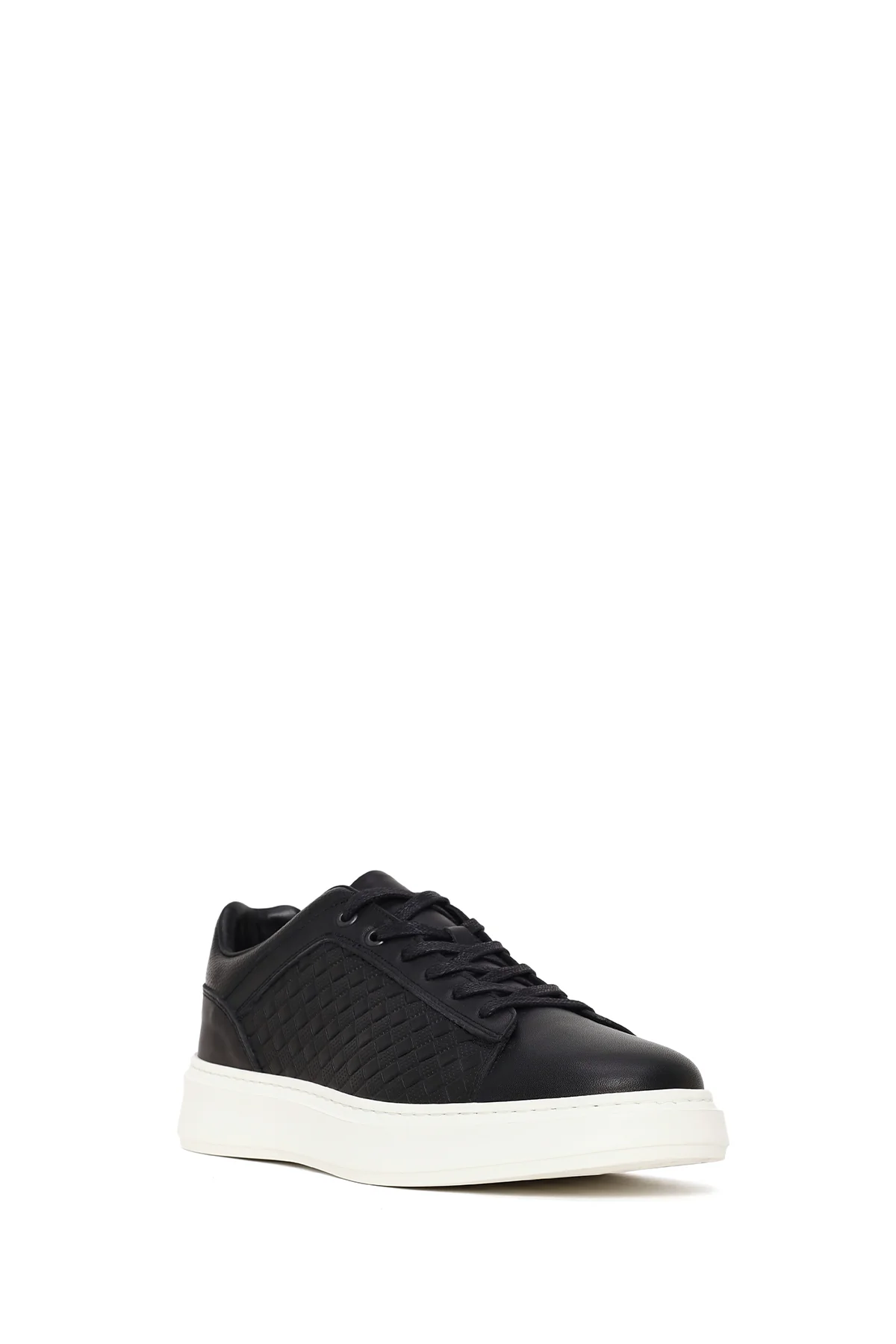 Erkek Siyah Bağcıklı Kalın Tabanlı Deri Sneaker - Image 7