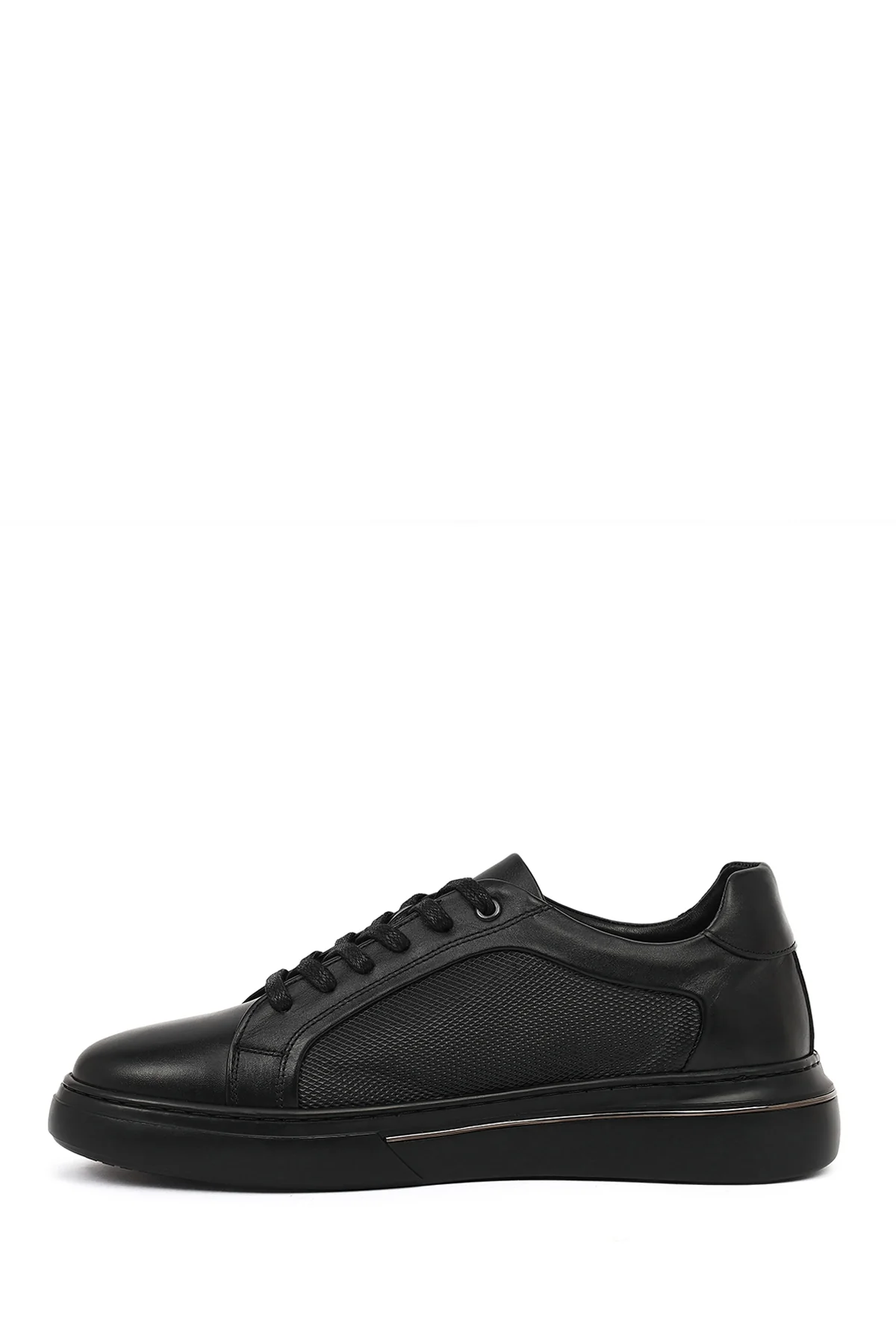 Erkek Siyah Bağcıklı Kalın Tabanlı Deri Sneaker - Image 3