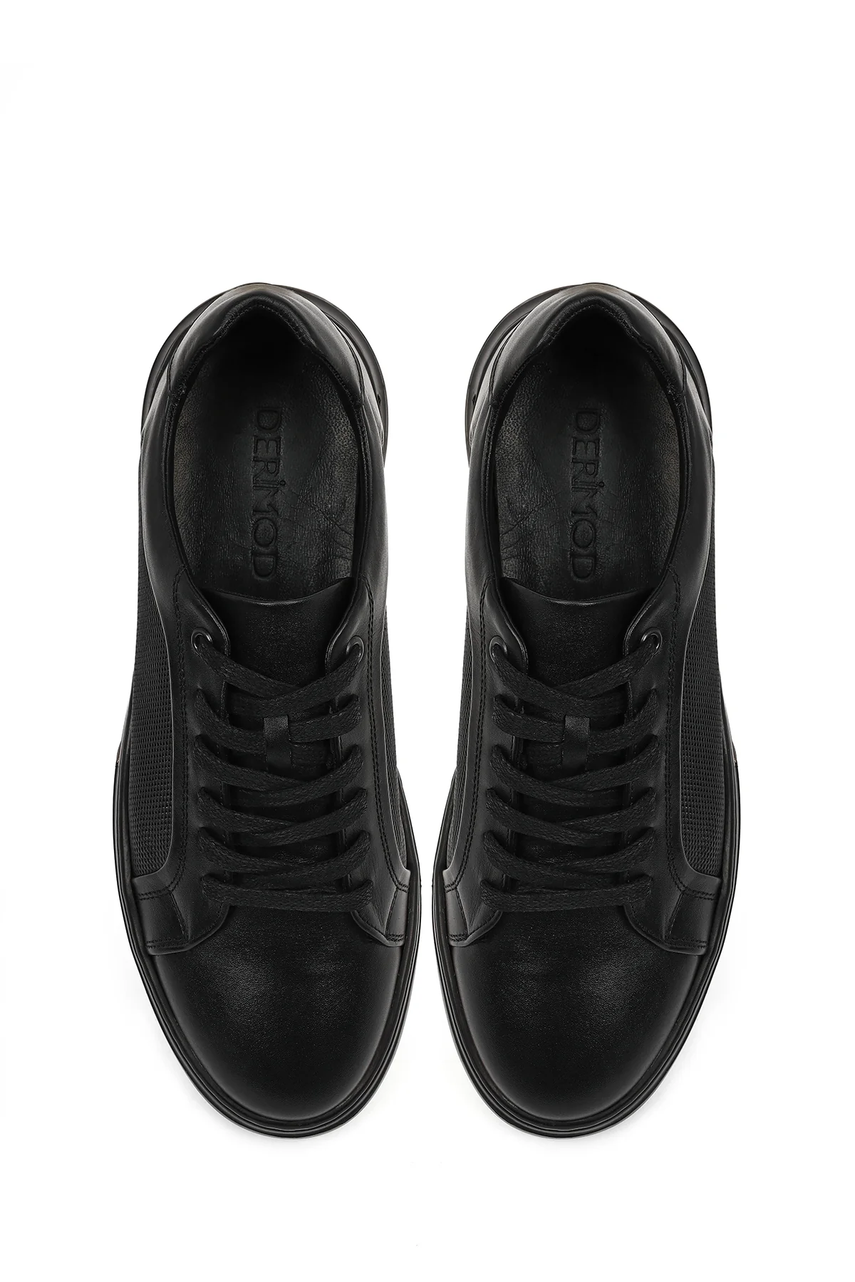 Erkek Siyah Bağcıklı Kalın Tabanlı Deri Sneaker - Image 4