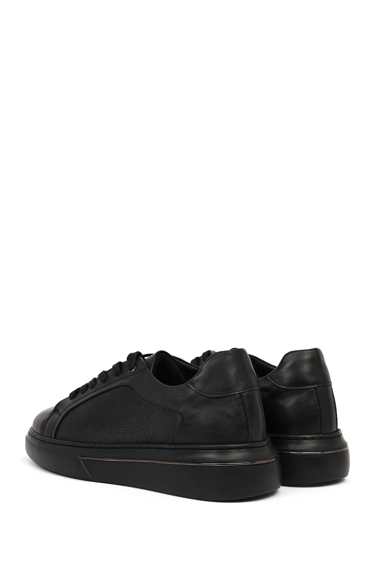 Erkek Siyah Bağcıklı Kalın Tabanlı Deri Sneaker - Image 6
