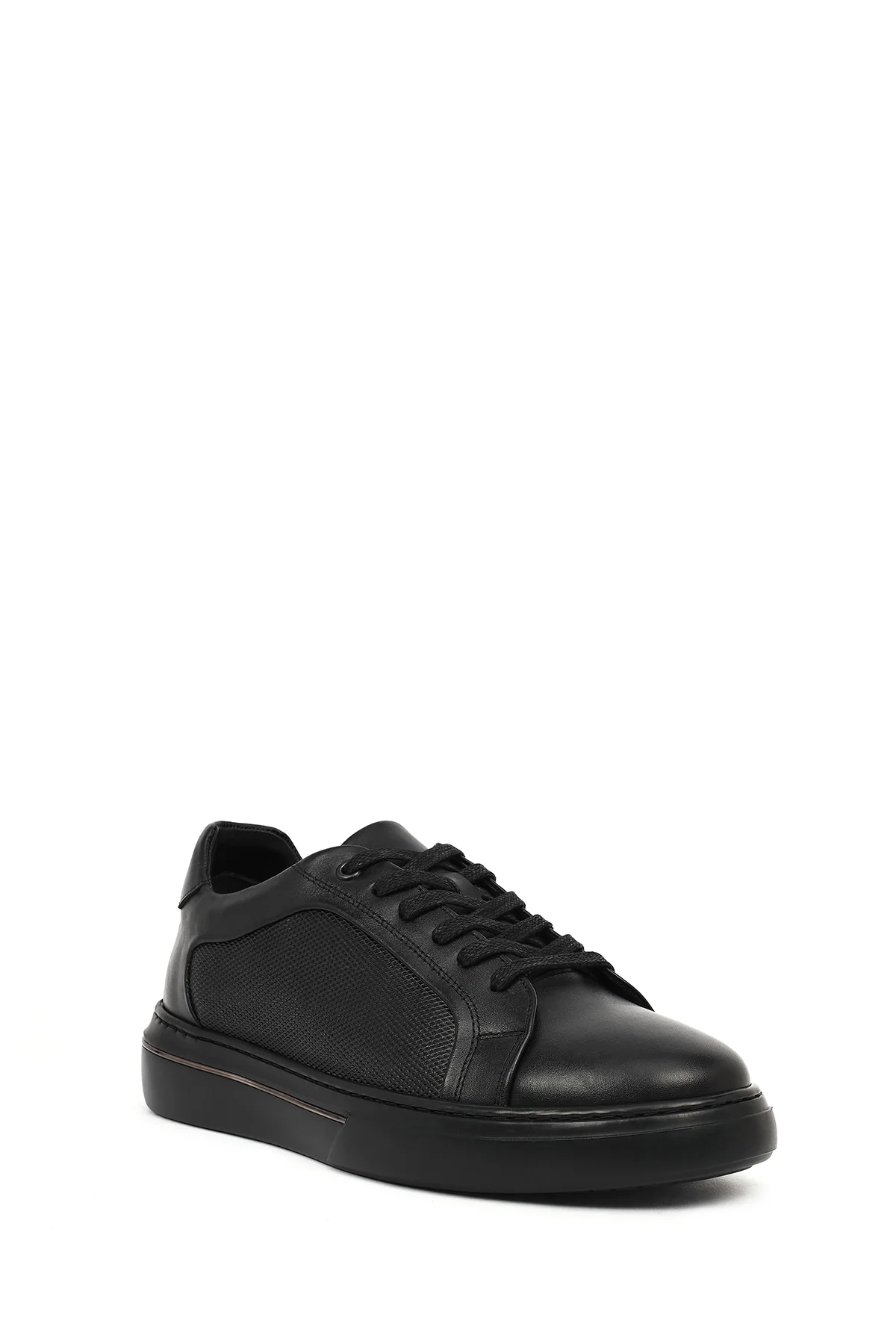 Erkek Siyah Bağcıklı Kalın Tabanlı Deri Sneaker - Image 7
