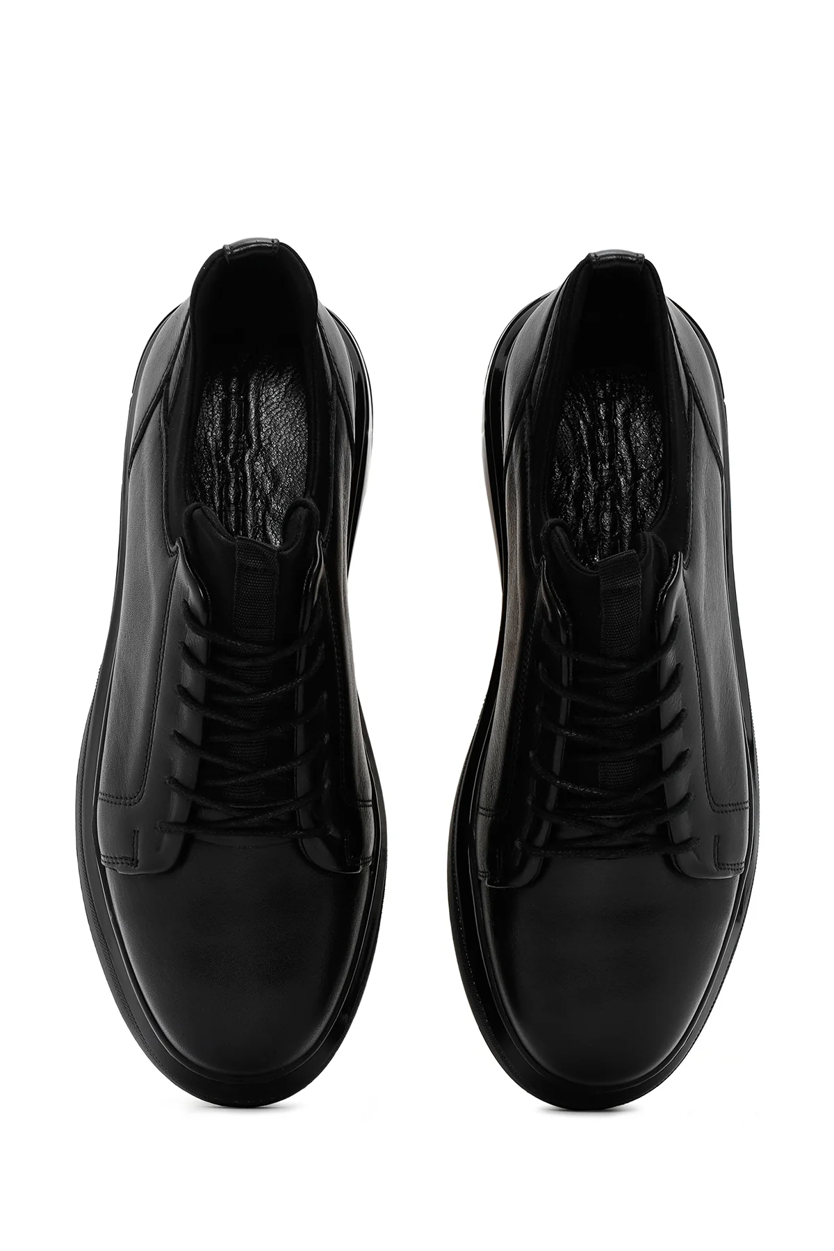 Erkek Siyah Bağcıklı Kalın Tabanlı Deri Sneaker - Image 4
