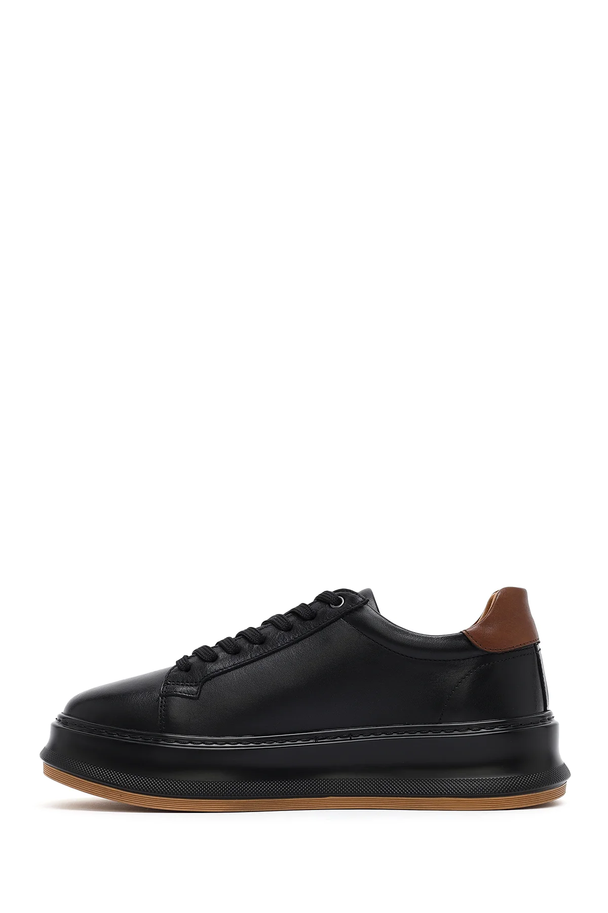 Erkek Siyah Bağcıklı Kalın Tabanlı Deri Sneaker - Image 3