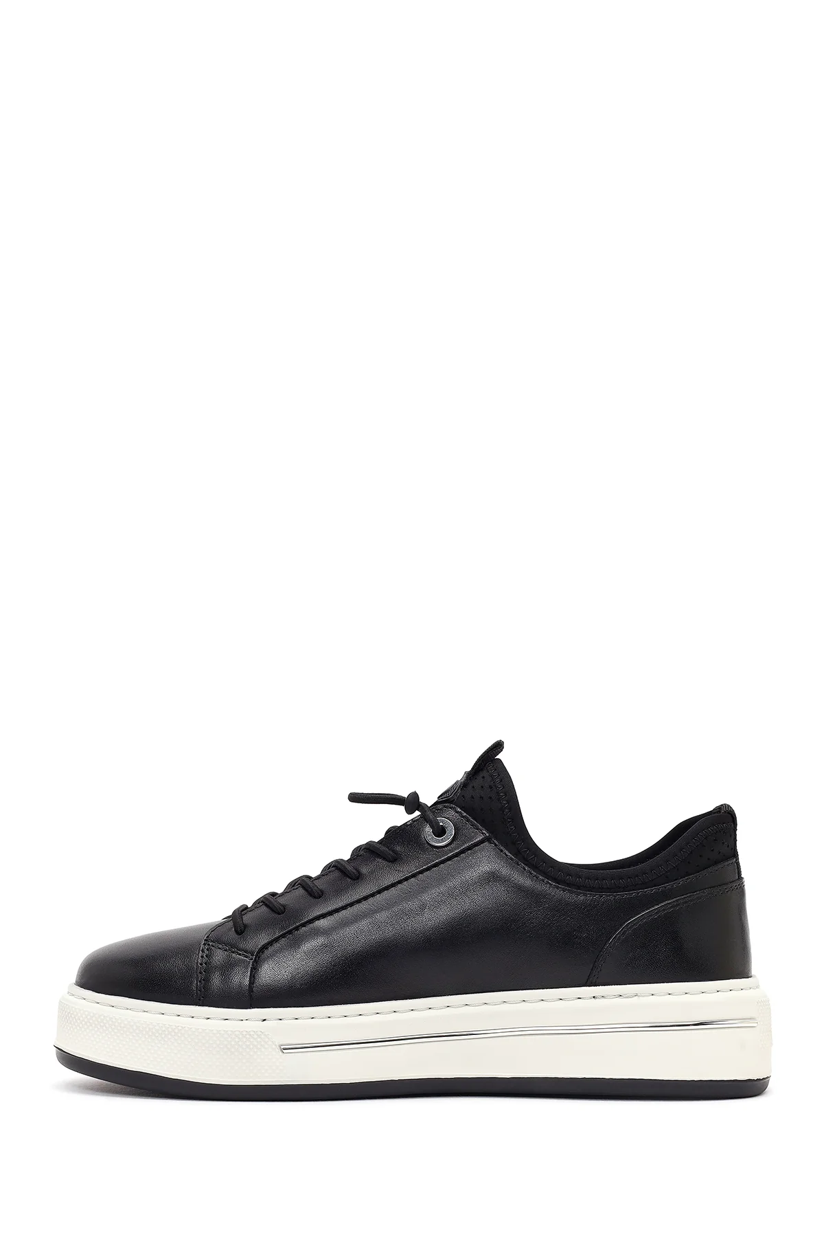 Erkek Siyah Bağcıklı Kalın Tabanlı Deri Sneaker - Image 3