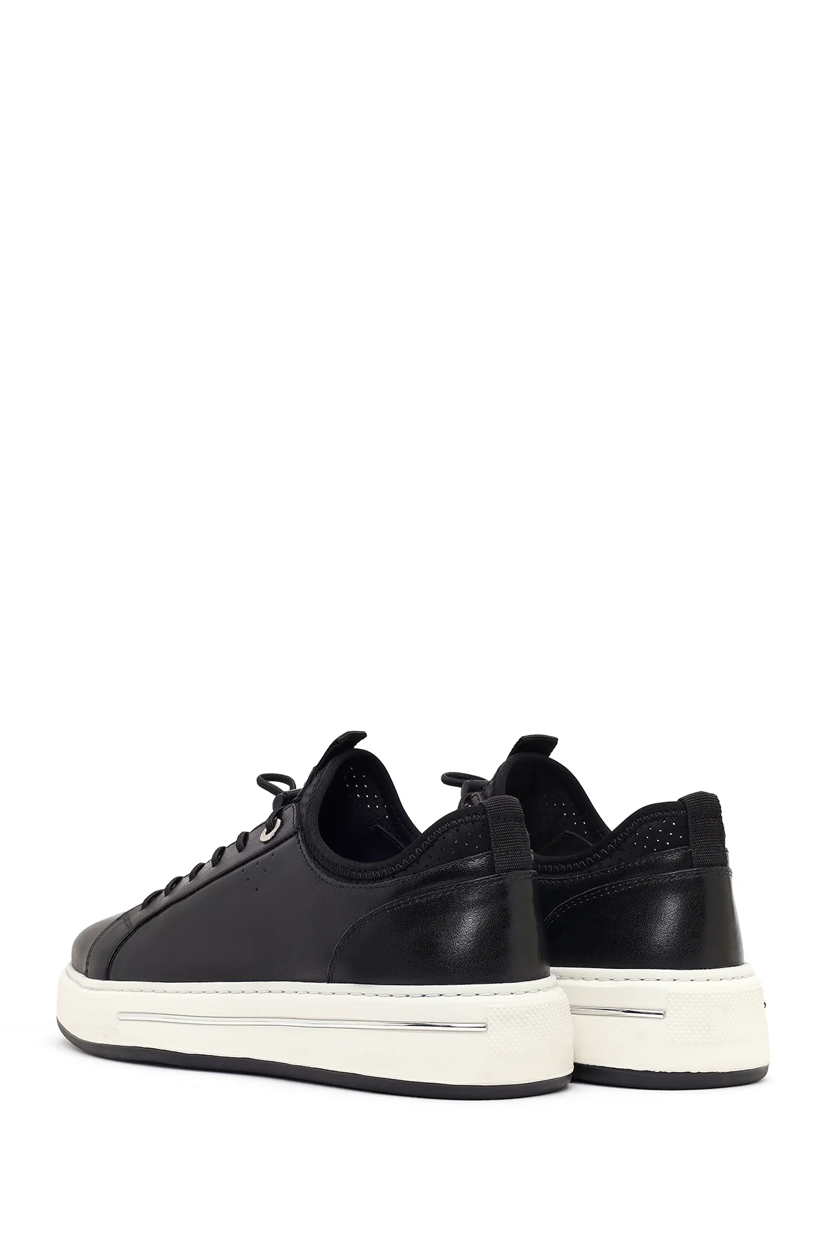 Erkek Siyah Bağcıklı Kalın Tabanlı Deri Sneaker - Image 6