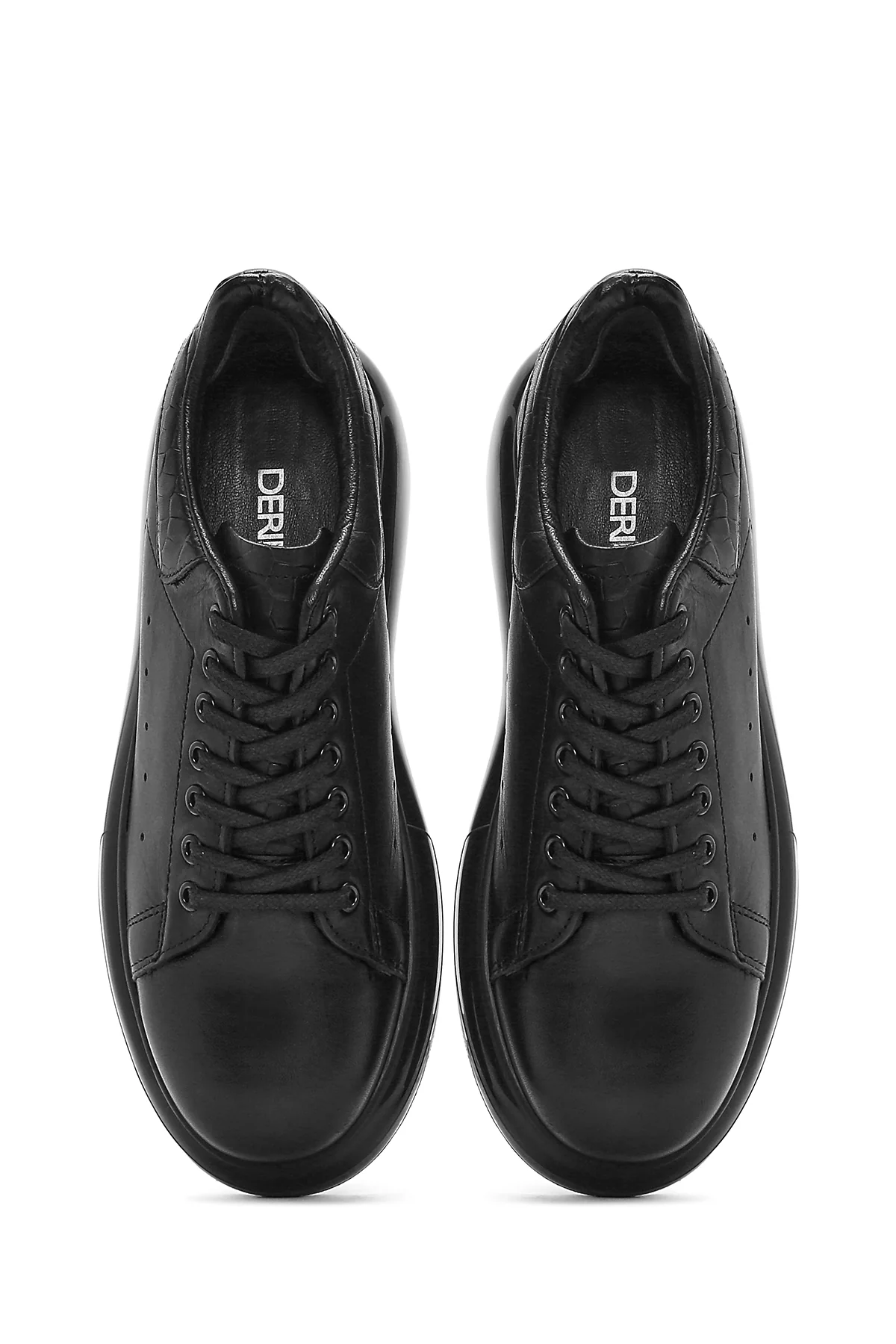 Erkek Siyah Bağcıklı Kalın Tabanlı Deri Sneaker - Image 4