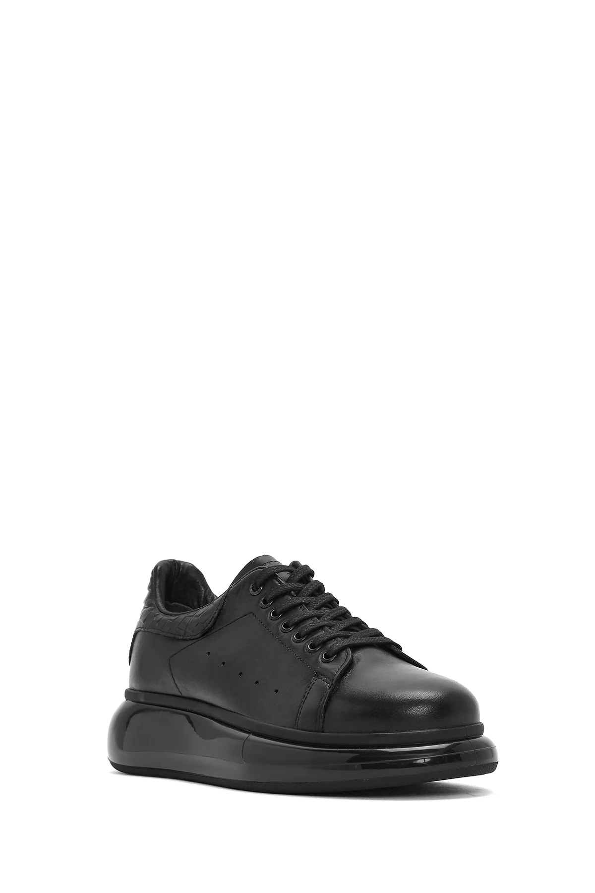 Erkek Siyah Bağcıklı Kalın Tabanlı Deri Sneaker - Image 7