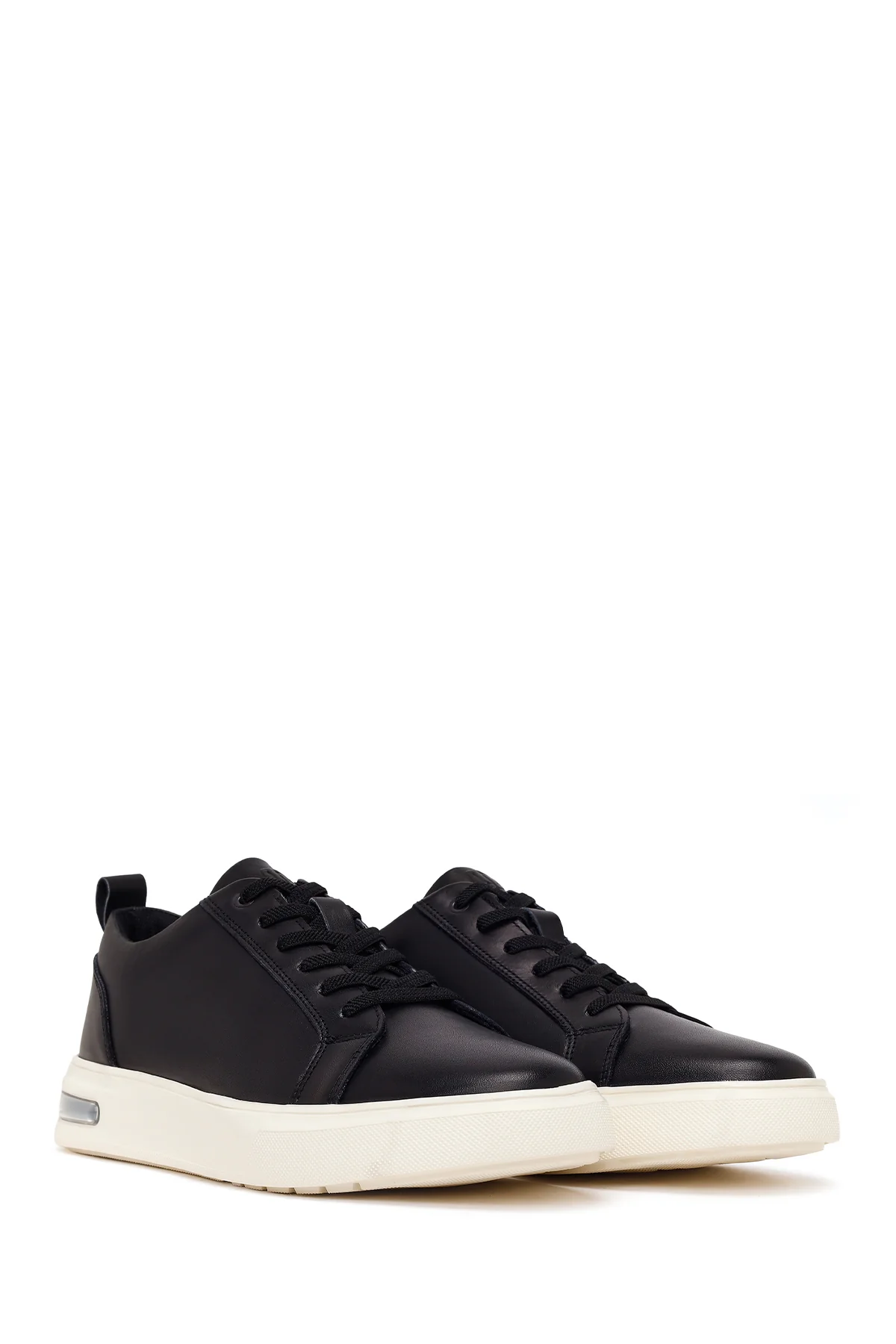 Erkek Siyah Bağcıklı Kalın Tabanlı Deri Sneaker - Image 2