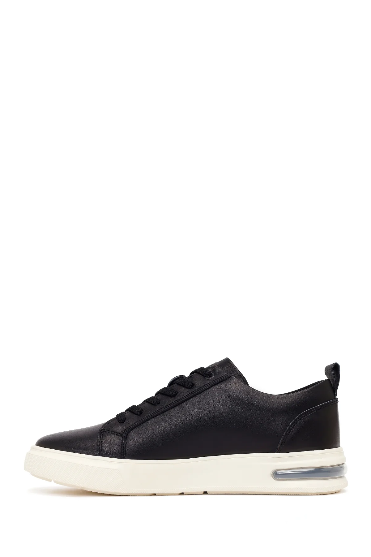 Erkek Siyah Bağcıklı Kalın Tabanlı Deri Sneaker - Image 3