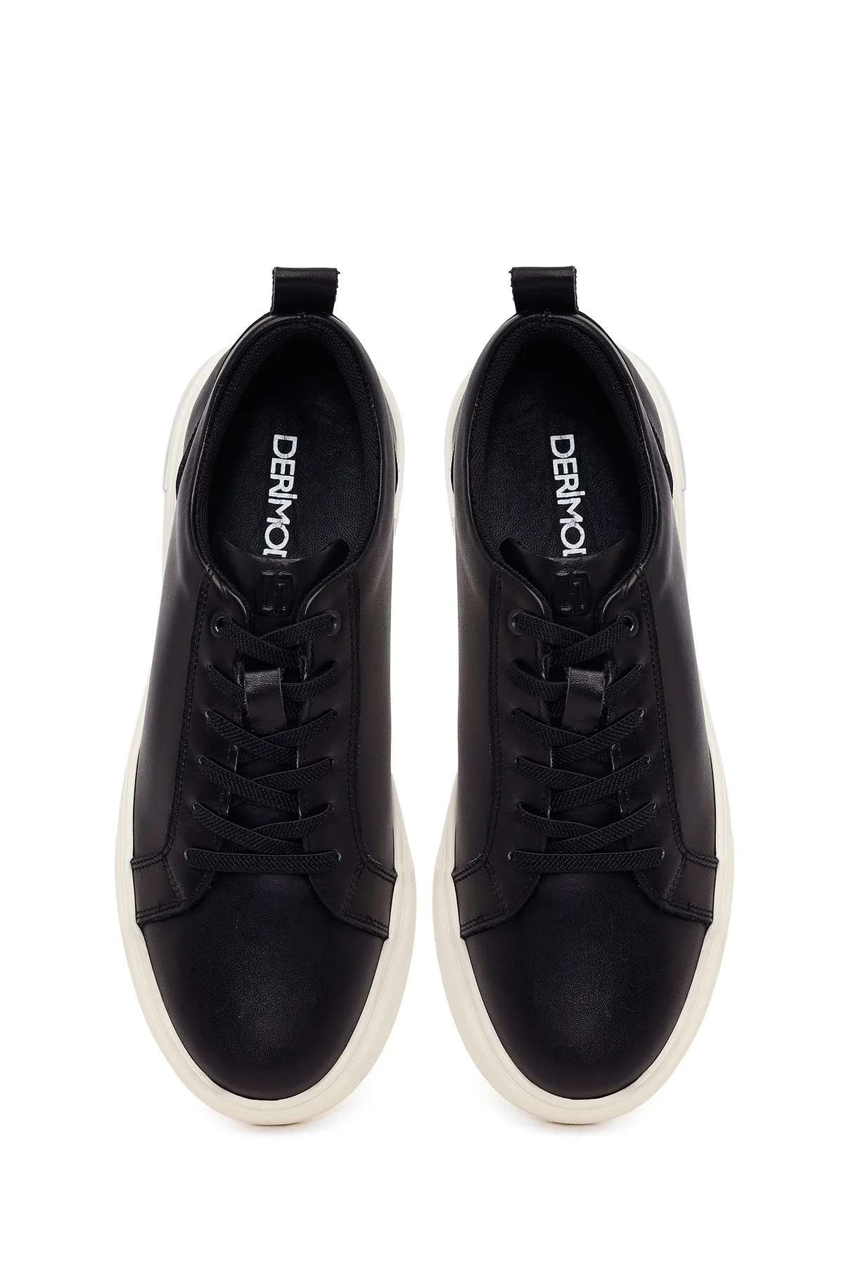 Erkek Siyah Bağcıklı Kalın Tabanlı Deri Sneaker - Image 4