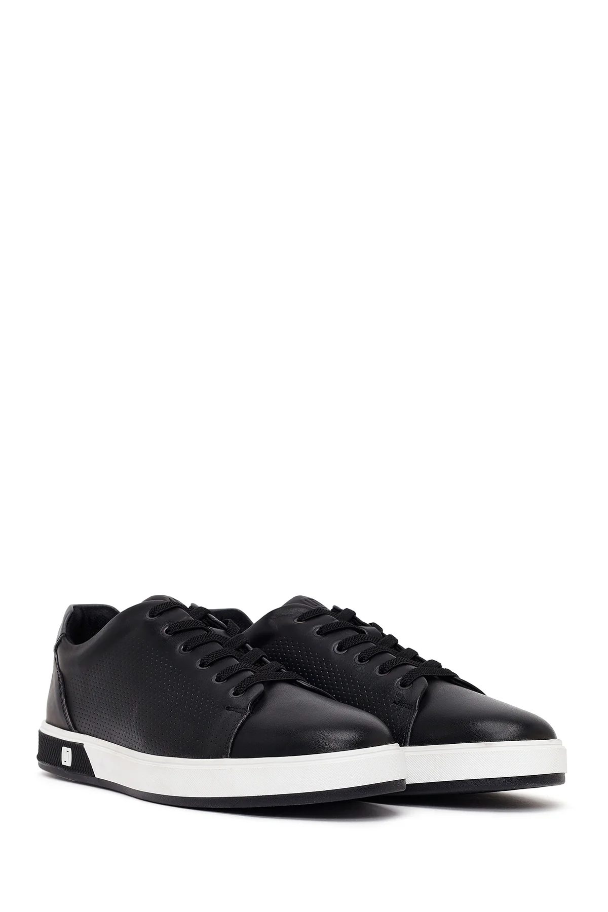 Erkek Siyah Bağcıklı Kalın Tabanlı Deri Sneaker - Image 2