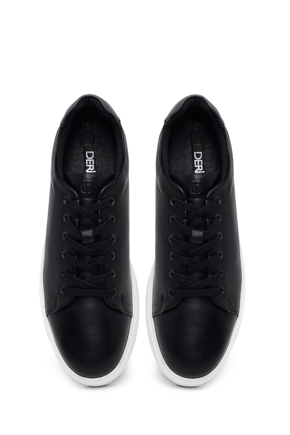 Erkek Siyah Bağcıklı Kalın Tabanlı Deri Sneaker - Image 4