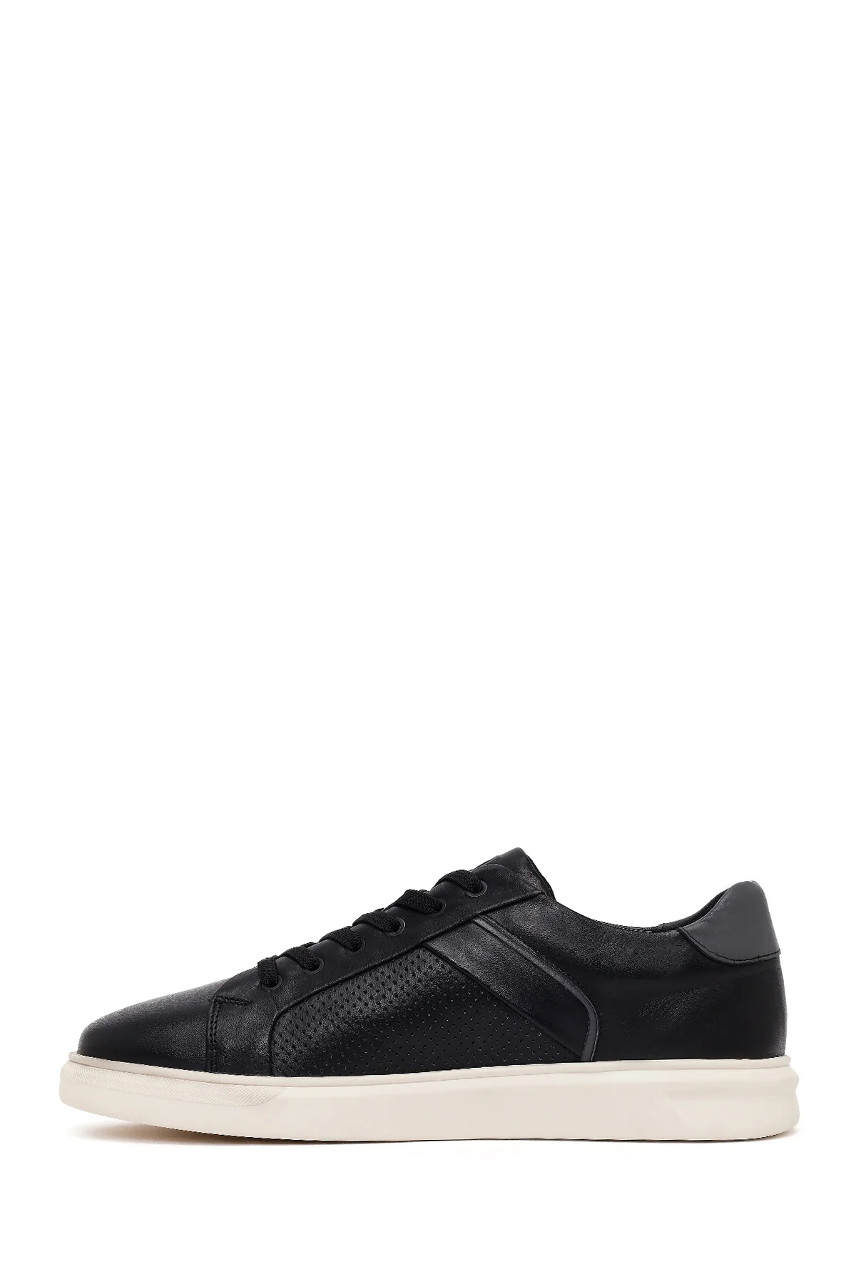 Erkek Siyah Bağcıklı Kalın Tabanlı Deri Sneaker - Image 3