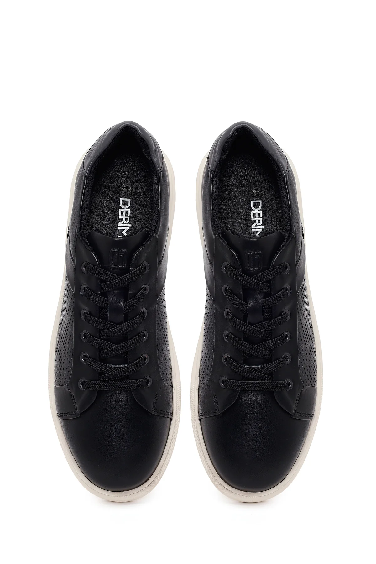 Erkek Siyah Bağcıklı Kalın Tabanlı Deri Sneaker - Image 4
