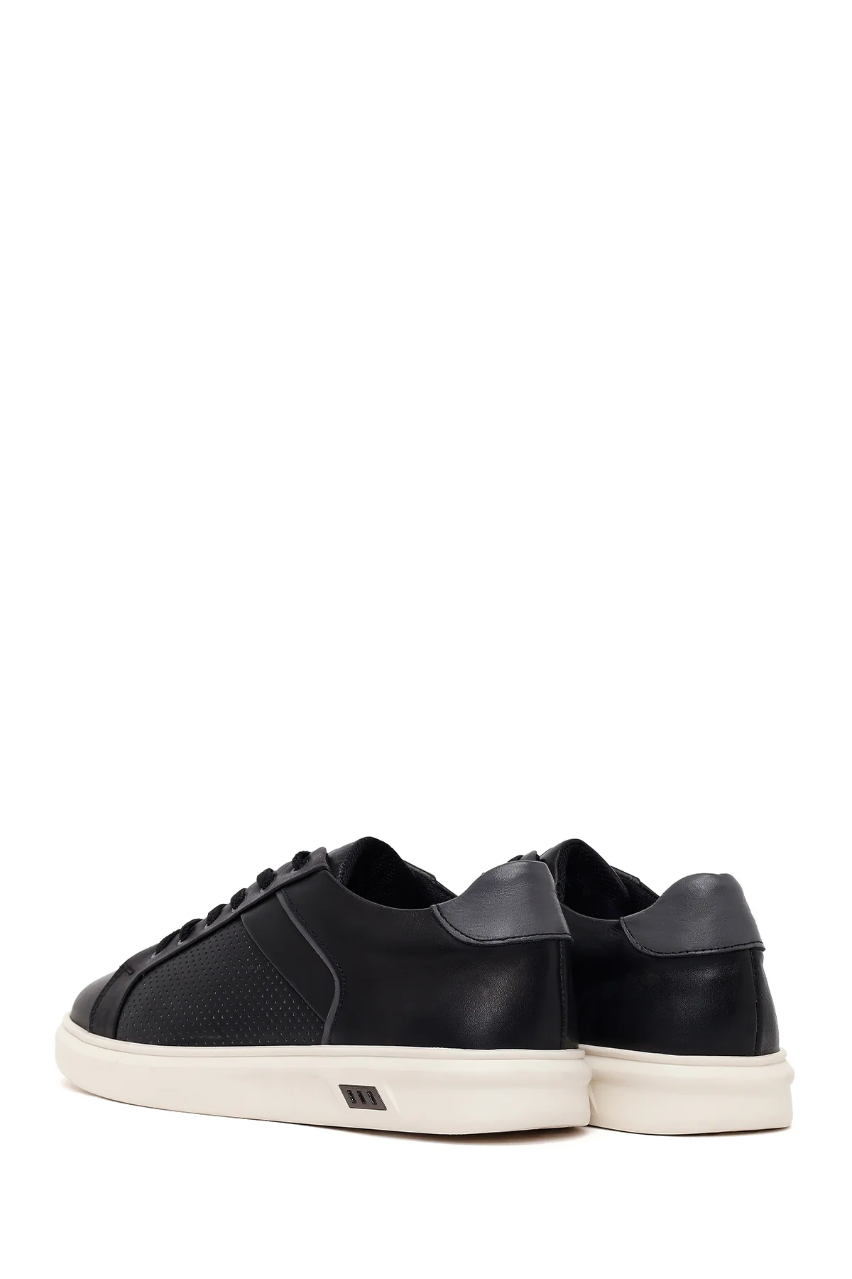 Erkek Siyah Bağcıklı Kalın Tabanlı Deri Sneaker - Image 6