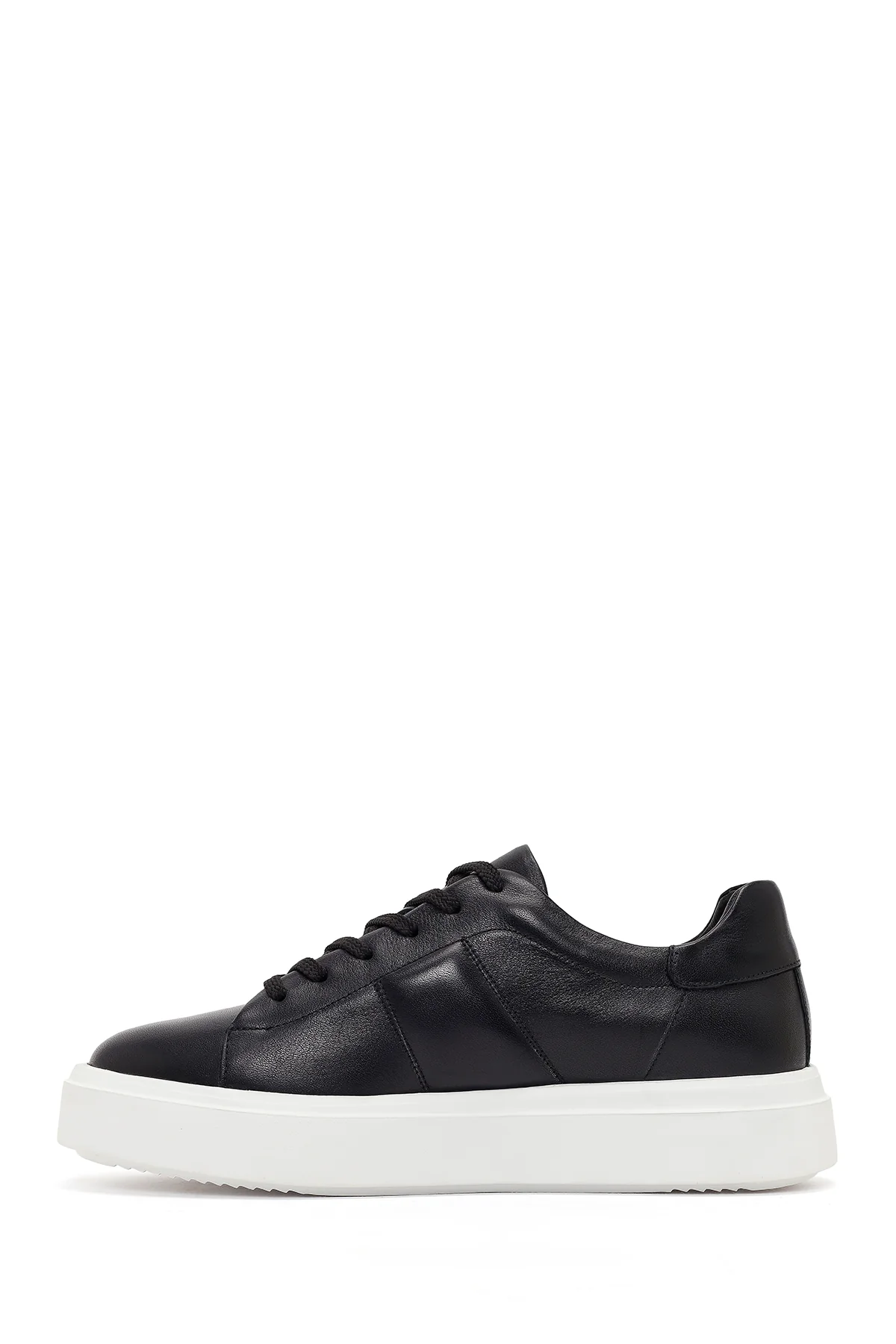 Erkek Siyah Bağcıklı Kalın Tabanlı Deri Sneaker - Image 3
