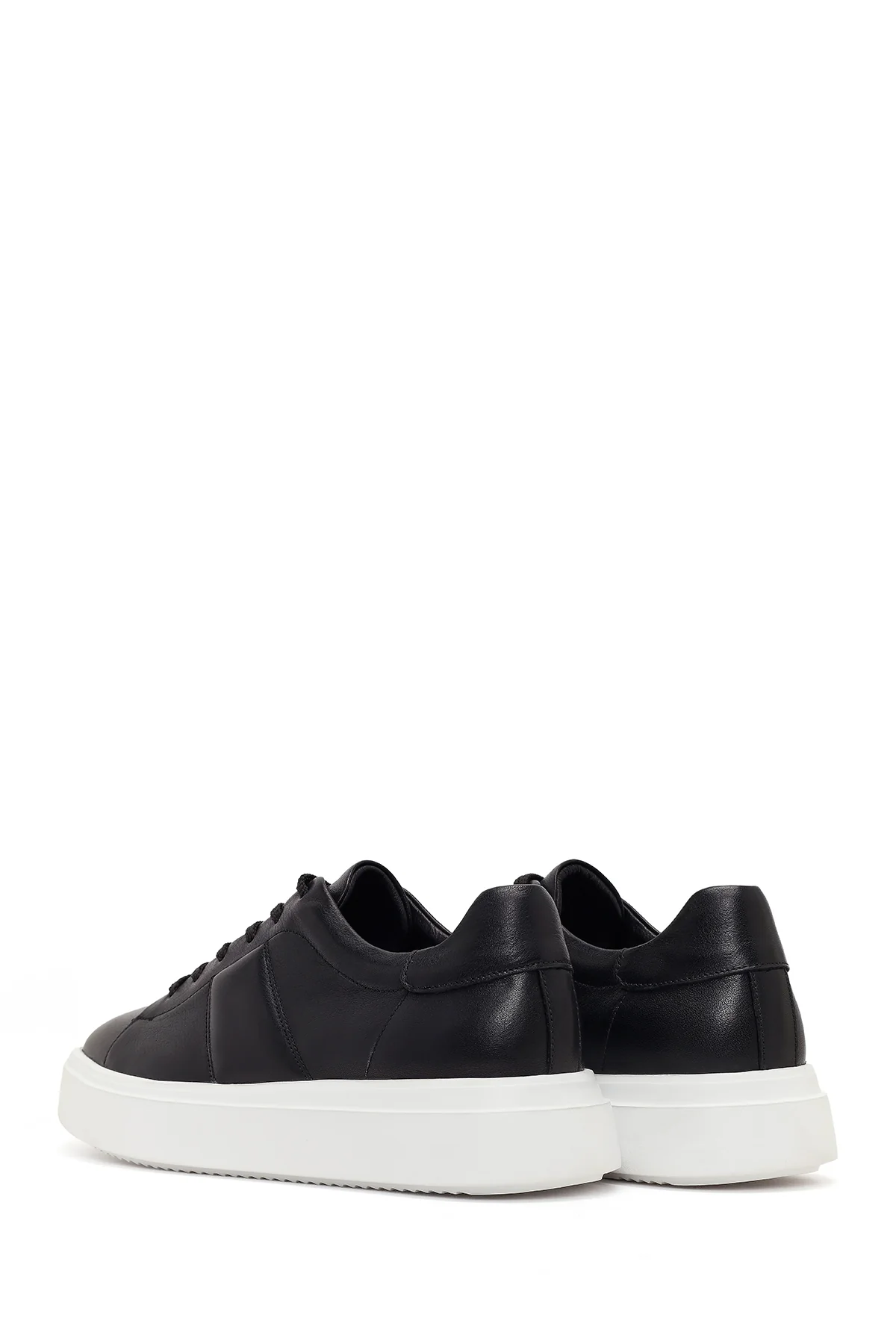 Erkek Siyah Bağcıklı Kalın Tabanlı Deri Sneaker - Image 6