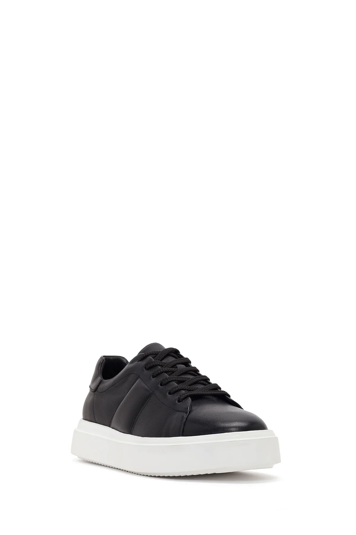 Erkek Siyah Bağcıklı Kalın Tabanlı Deri Sneaker - Image 7