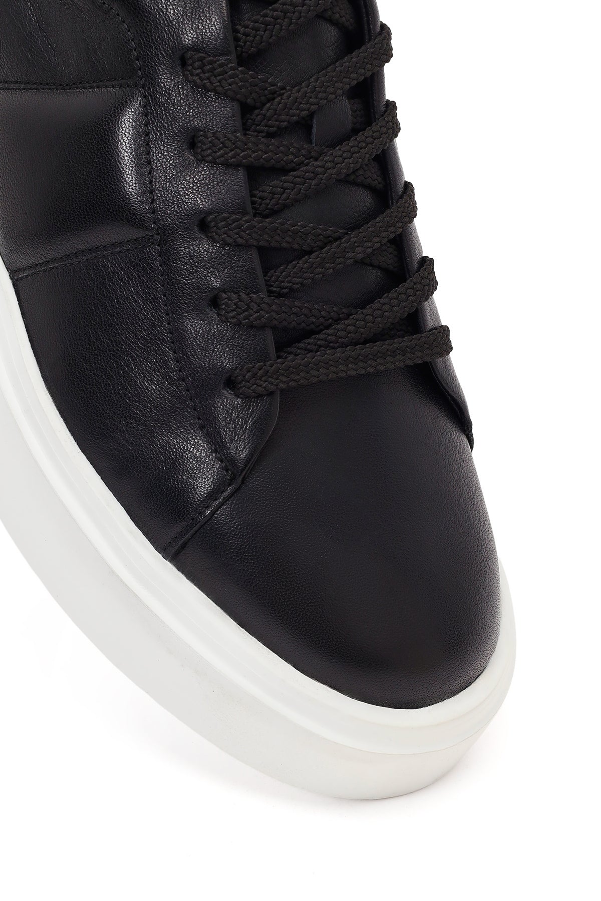 Erkek Siyah Bağcıklı Kalın Tabanlı Deri Sneaker - Image 9