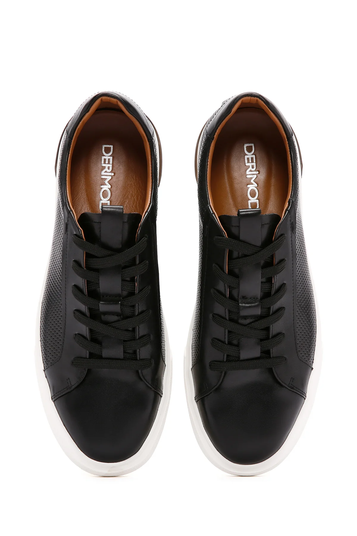 Erkek Siyah Bağcıklı Kalın Tabanlı Deri Sneaker - Image 4