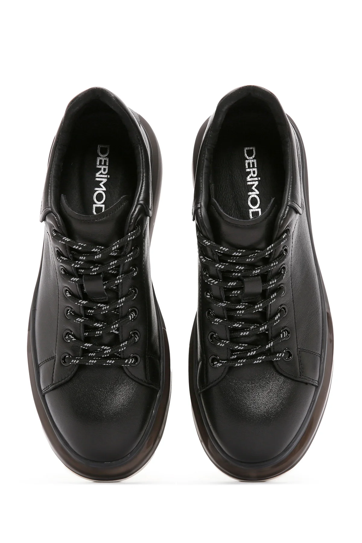 Erkek Siyah Bağcıklı Kalın Tabanlı Deri Sneaker - Image 4