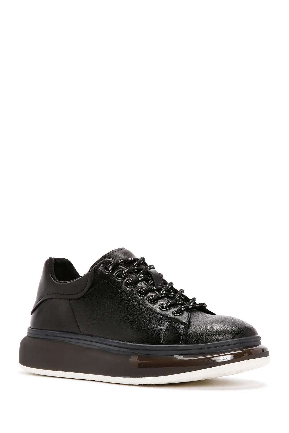 Erkek Siyah Bağcıklı Kalın Tabanlı Deri Sneaker - Image 7