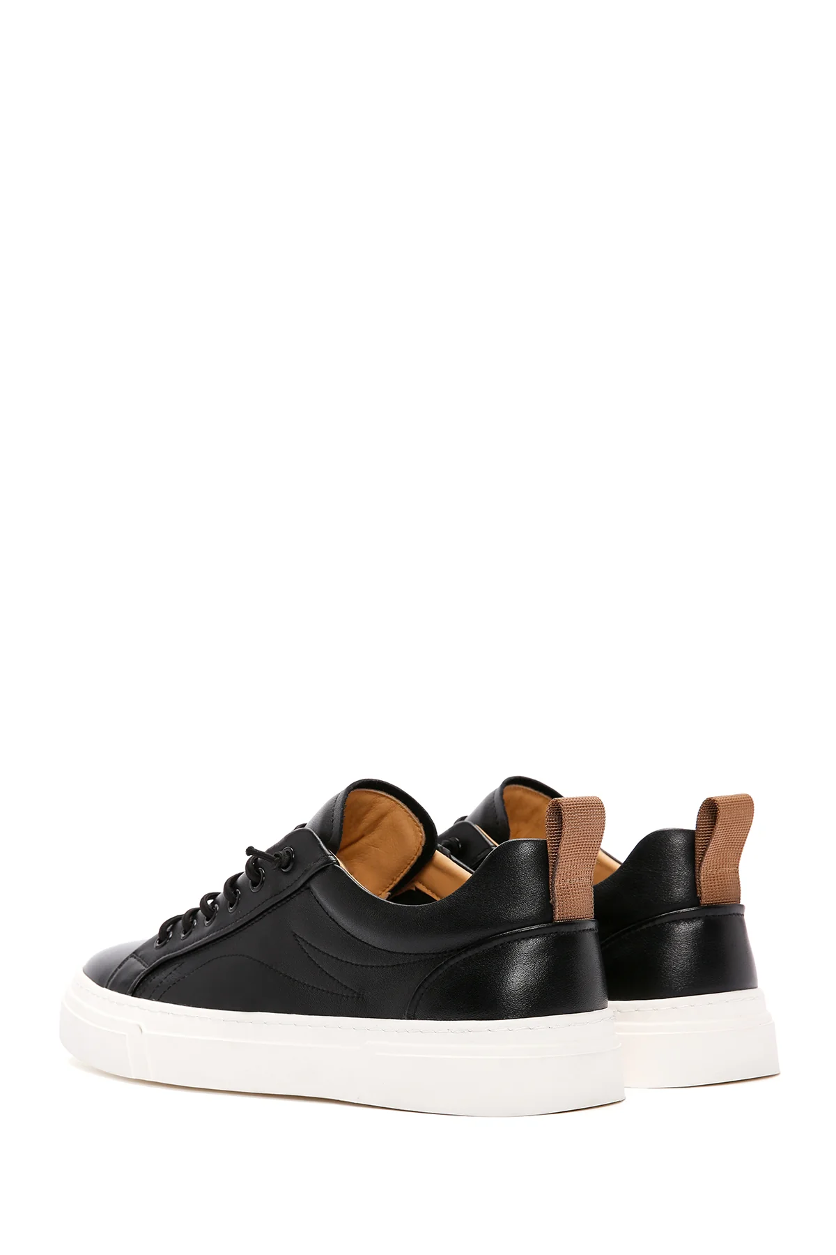 Erkek Siyah Bağcıklı Kalın Tabanlı Deri Sneaker - Image 6