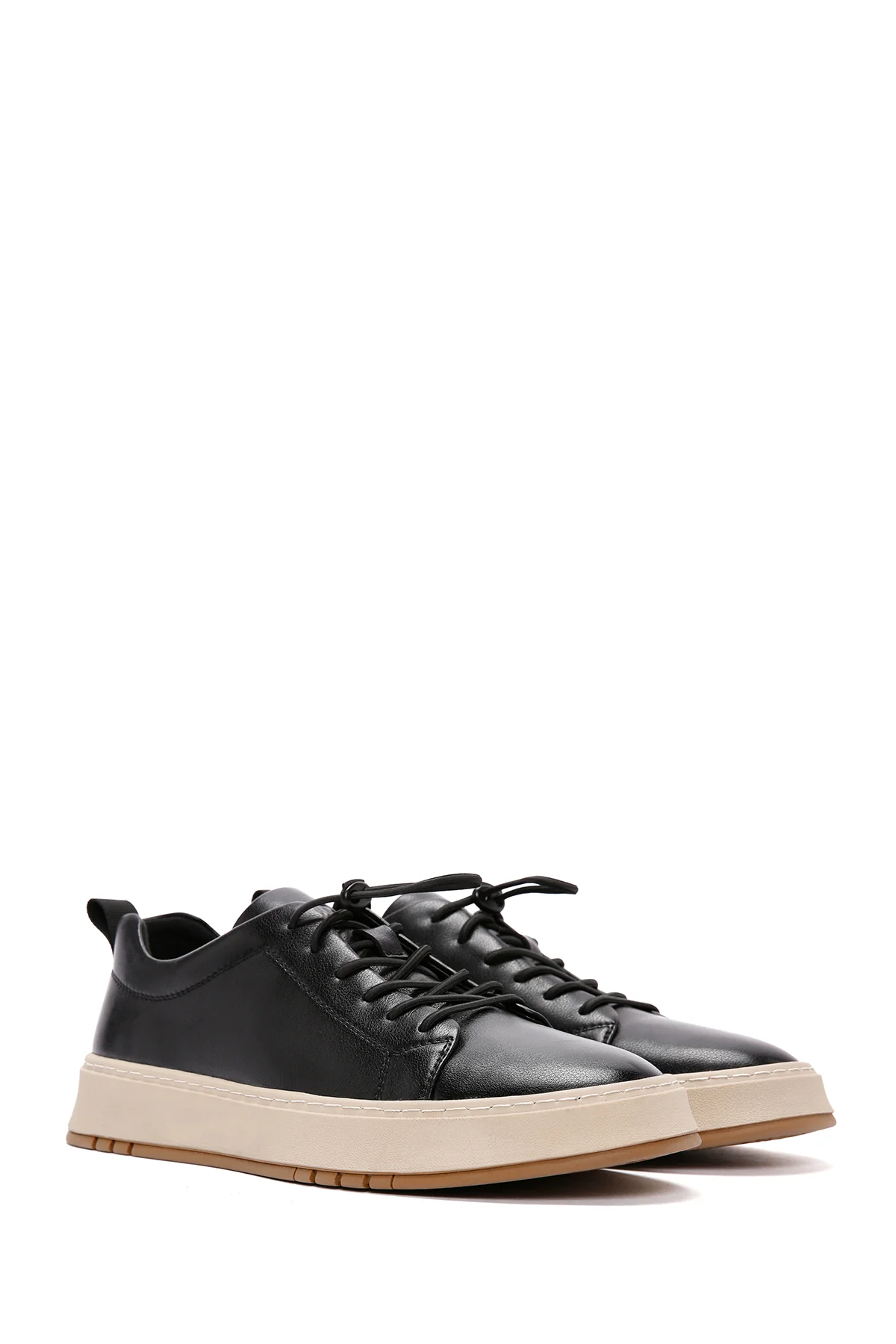 Erkek Siyah Bağcıklı Kalın Tabanlı Deri Sneaker - Image 2