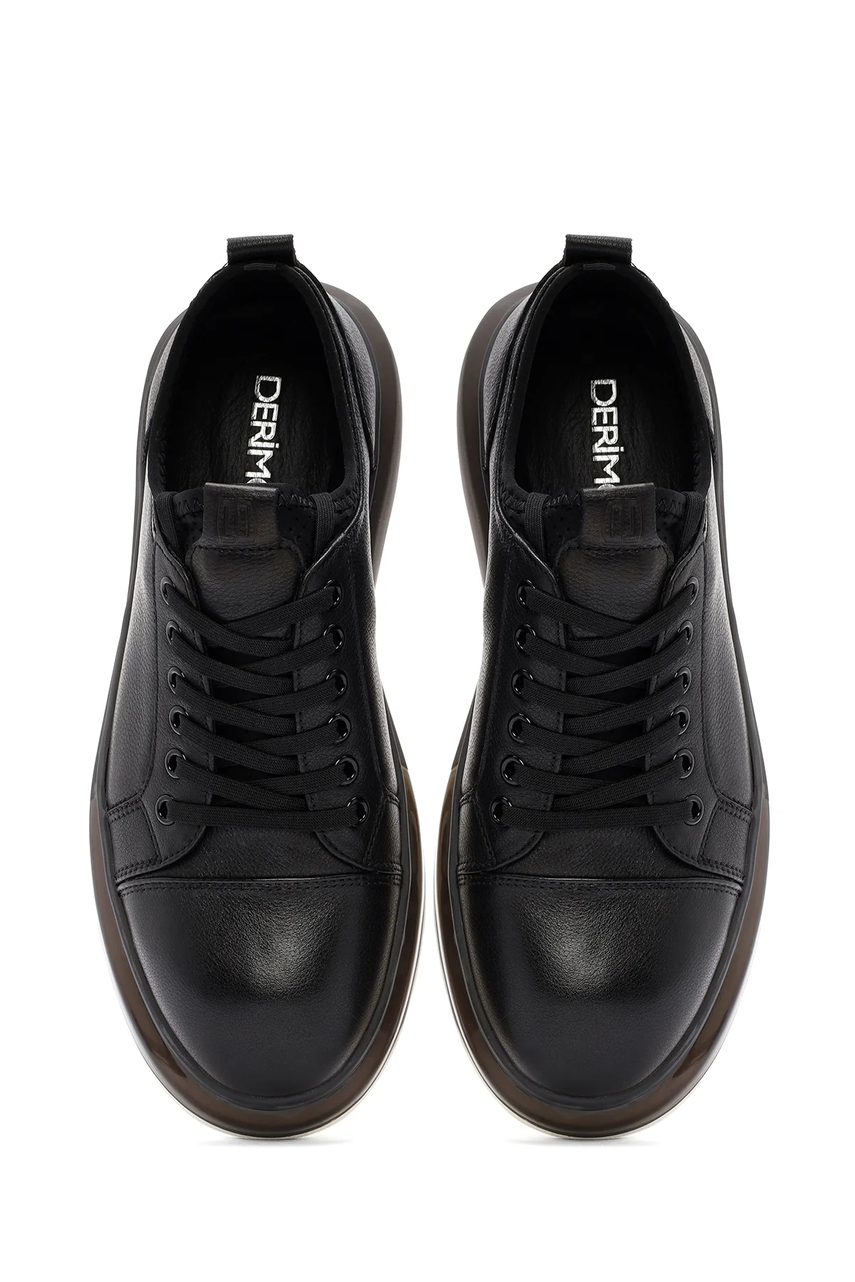 Erkek Siyah Bağcıklı Kalın Tabanlı Deri Sneaker - Image 4