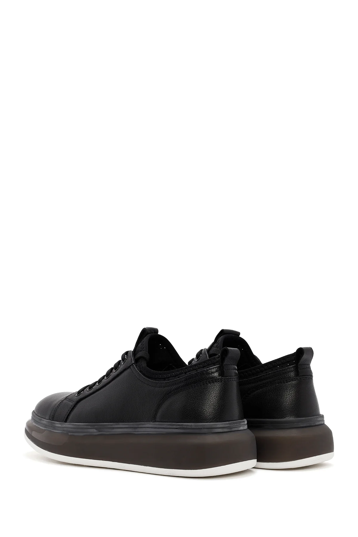 Erkek Siyah Bağcıklı Kalın Tabanlı Deri Sneaker - Image 6