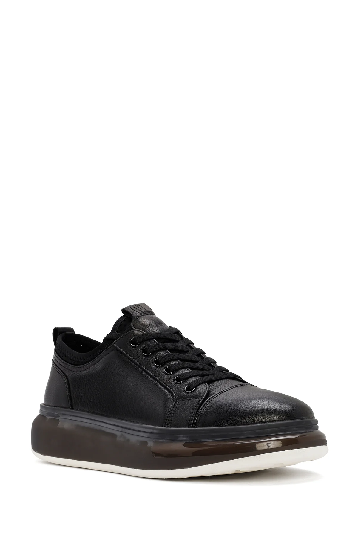 Erkek Siyah Bağcıklı Kalın Tabanlı Deri Sneaker - Image 7