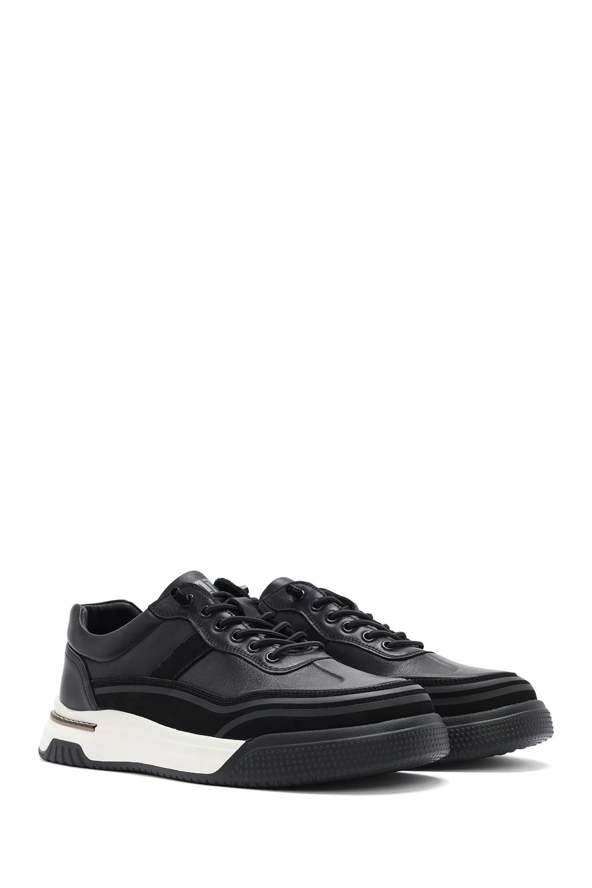 Erkek Siyah Bağcıklı Kalın Tabanlı Deri Sneaker - Image 2