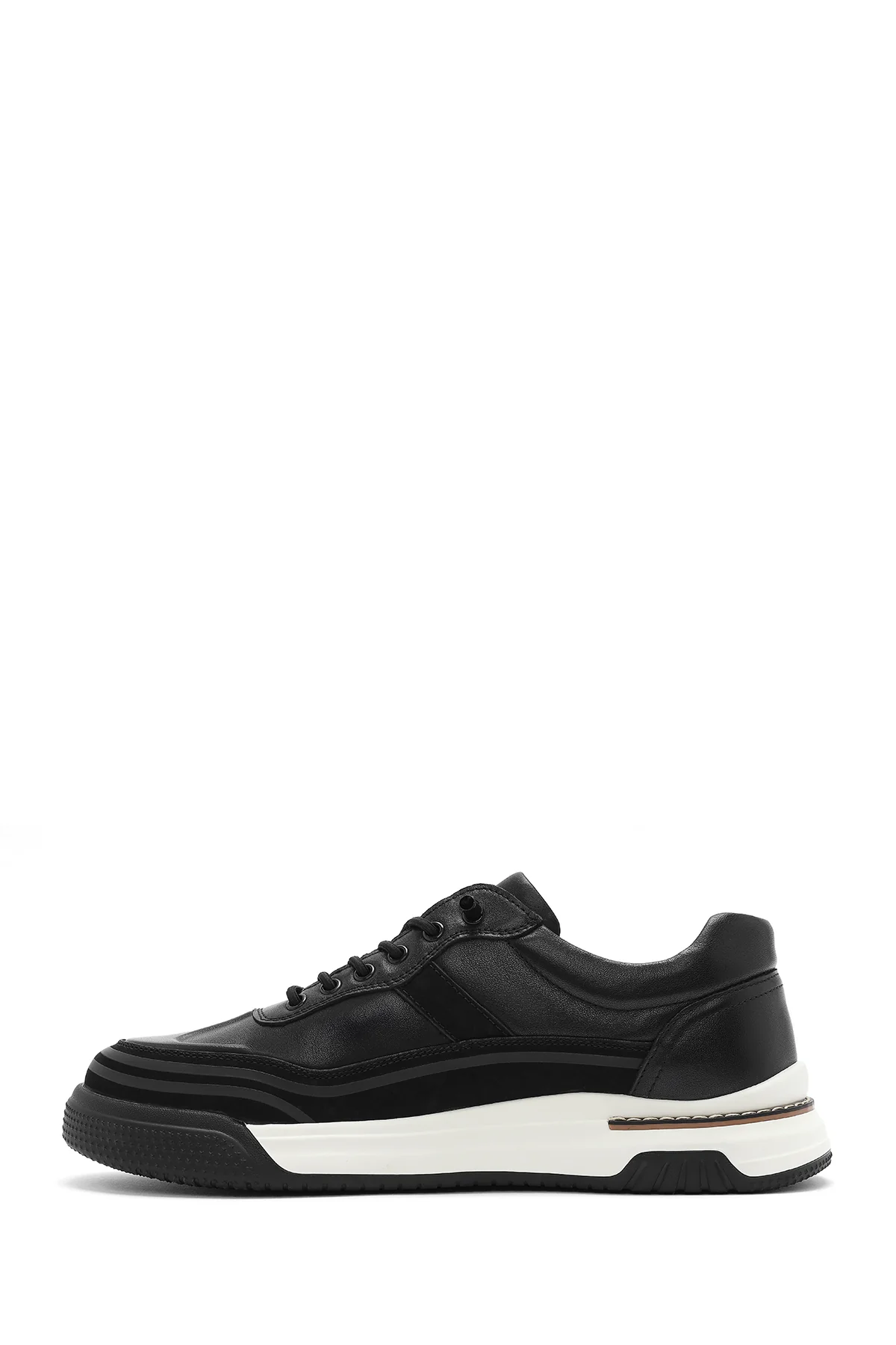 Erkek Siyah Bağcıklı Kalın Tabanlı Deri Sneaker - Image 3