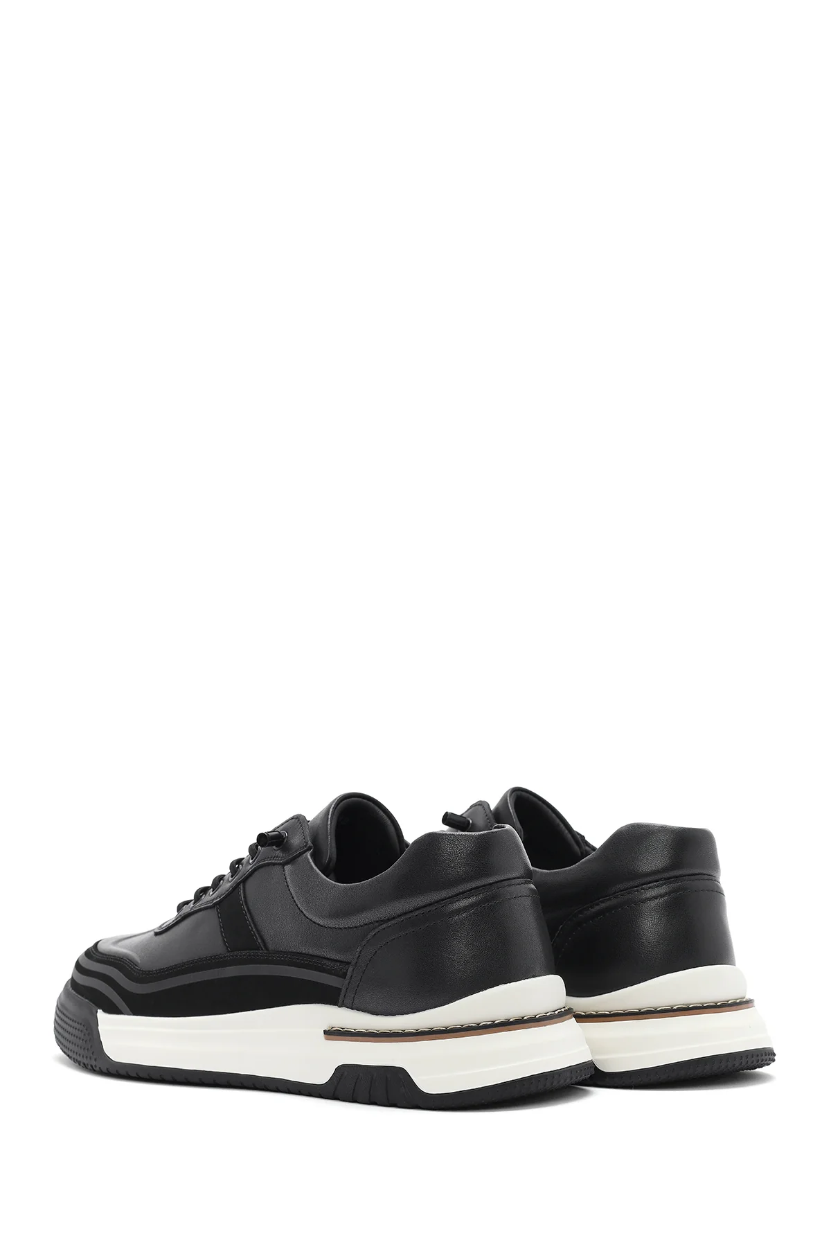 Erkek Siyah Bağcıklı Kalın Tabanlı Deri Sneaker - Image 6