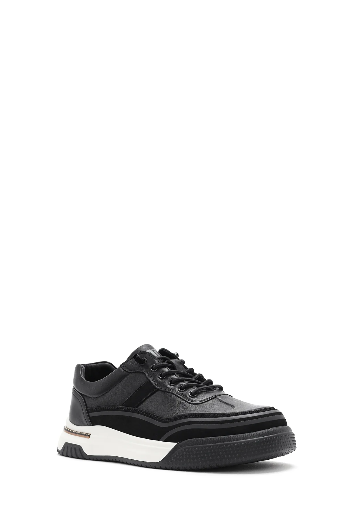 Erkek Siyah Bağcıklı Kalın Tabanlı Deri Sneaker - Image 7