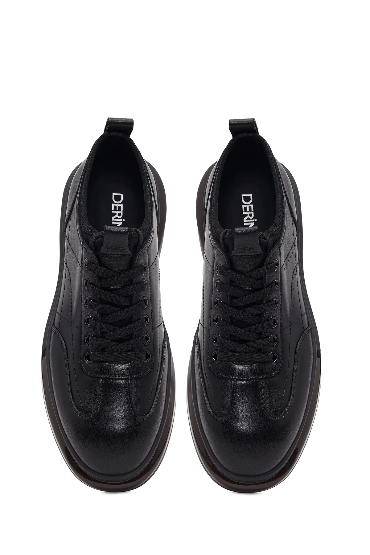 Erkek Siyah Bağcıklı Kalın Tabanlı Deri Sneaker - Image 4