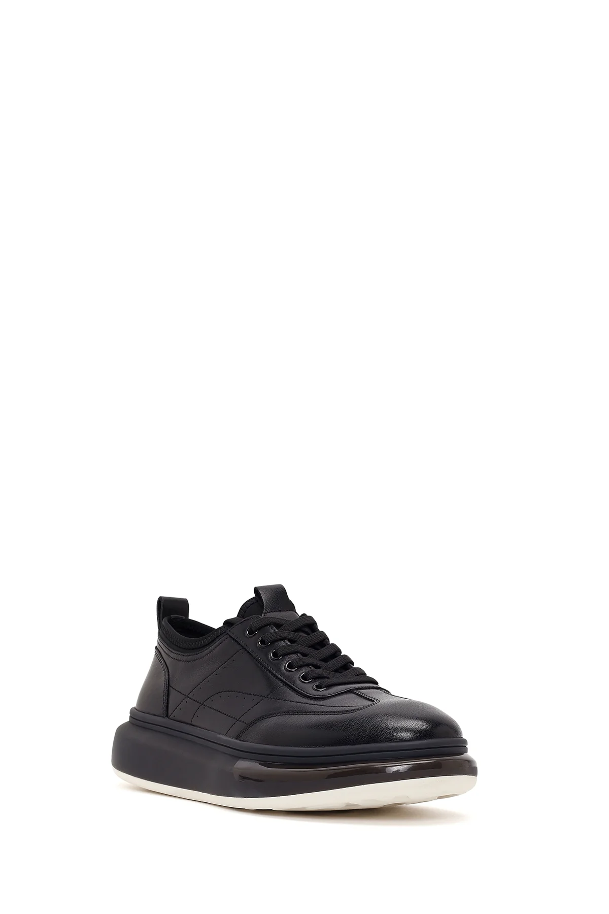 Erkek Siyah Bağcıklı Kalın Tabanlı Deri Sneaker - Image 7