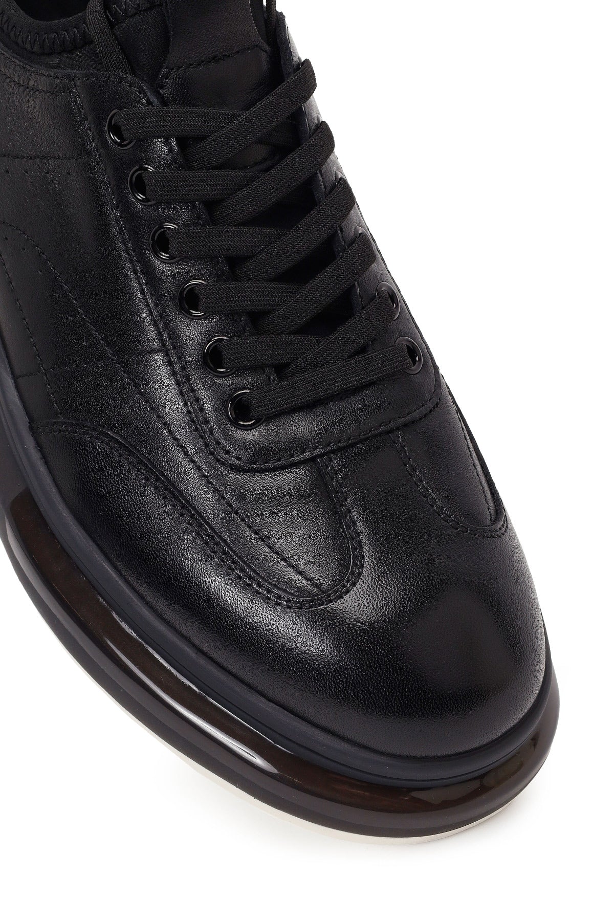 Erkek Siyah Bağcıklı Kalın Tabanlı Deri Sneaker - Image 9