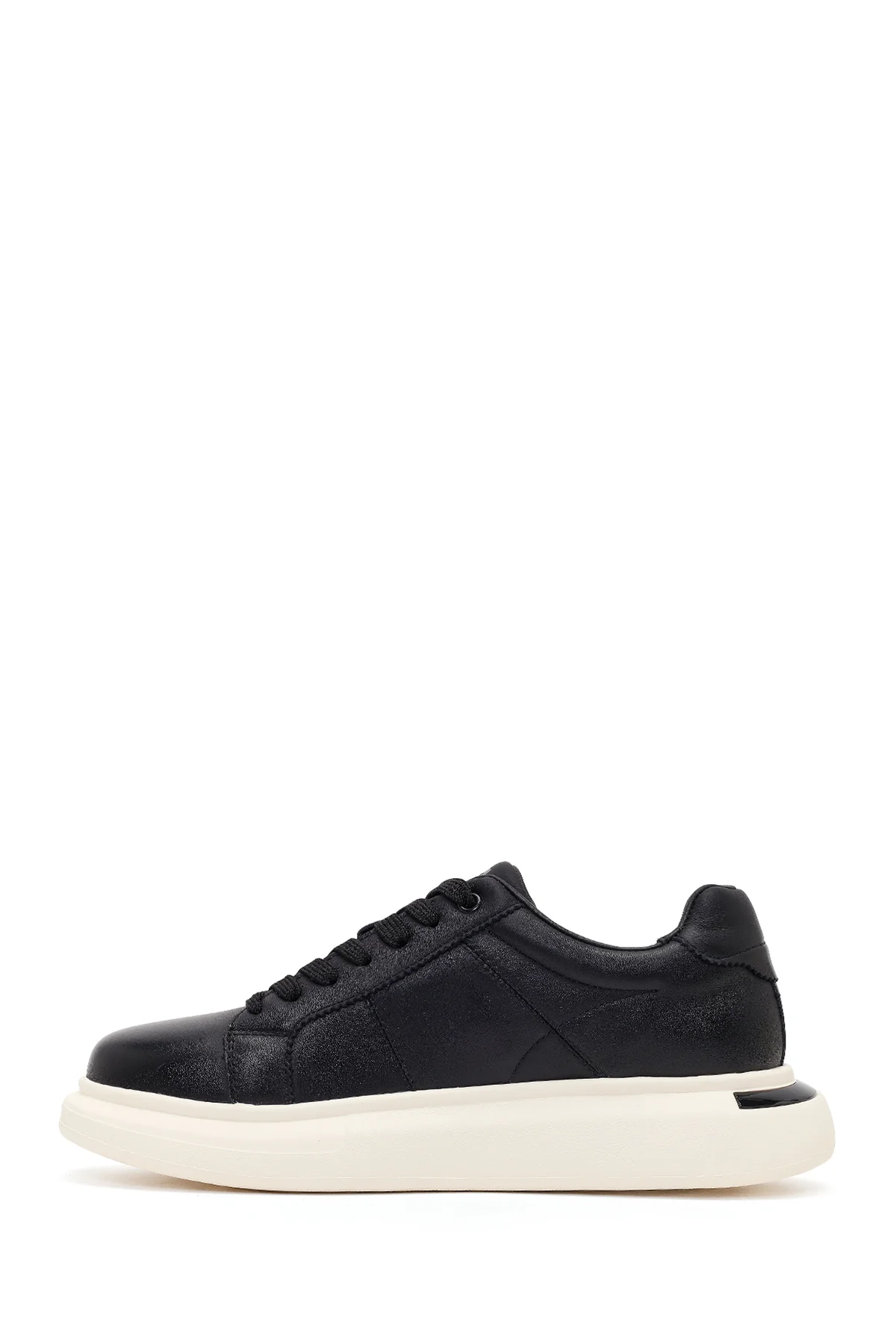 Erkek Siyah Bağcıklı Kalın Tabanlı Deri Sneaker - Image 3