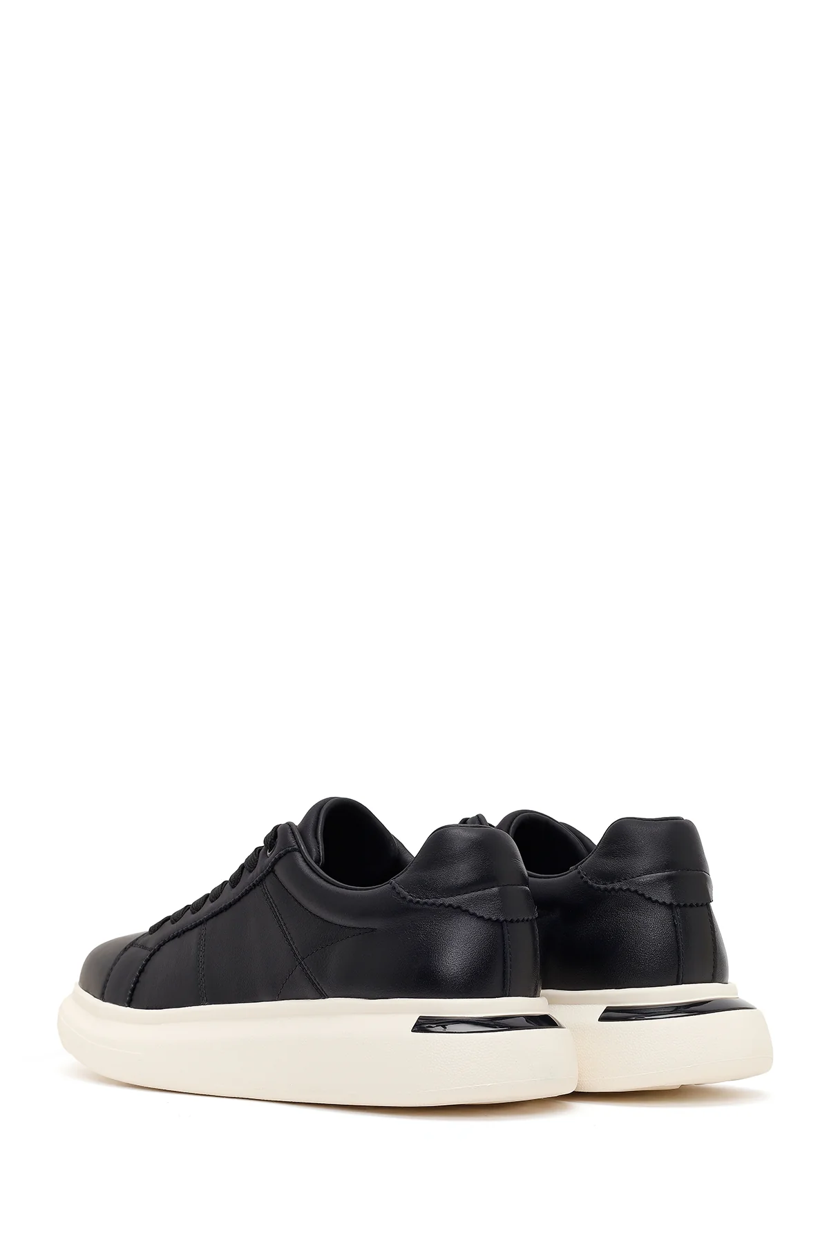 Erkek Siyah Bağcıklı Kalın Tabanlı Deri Sneaker - Image 6
