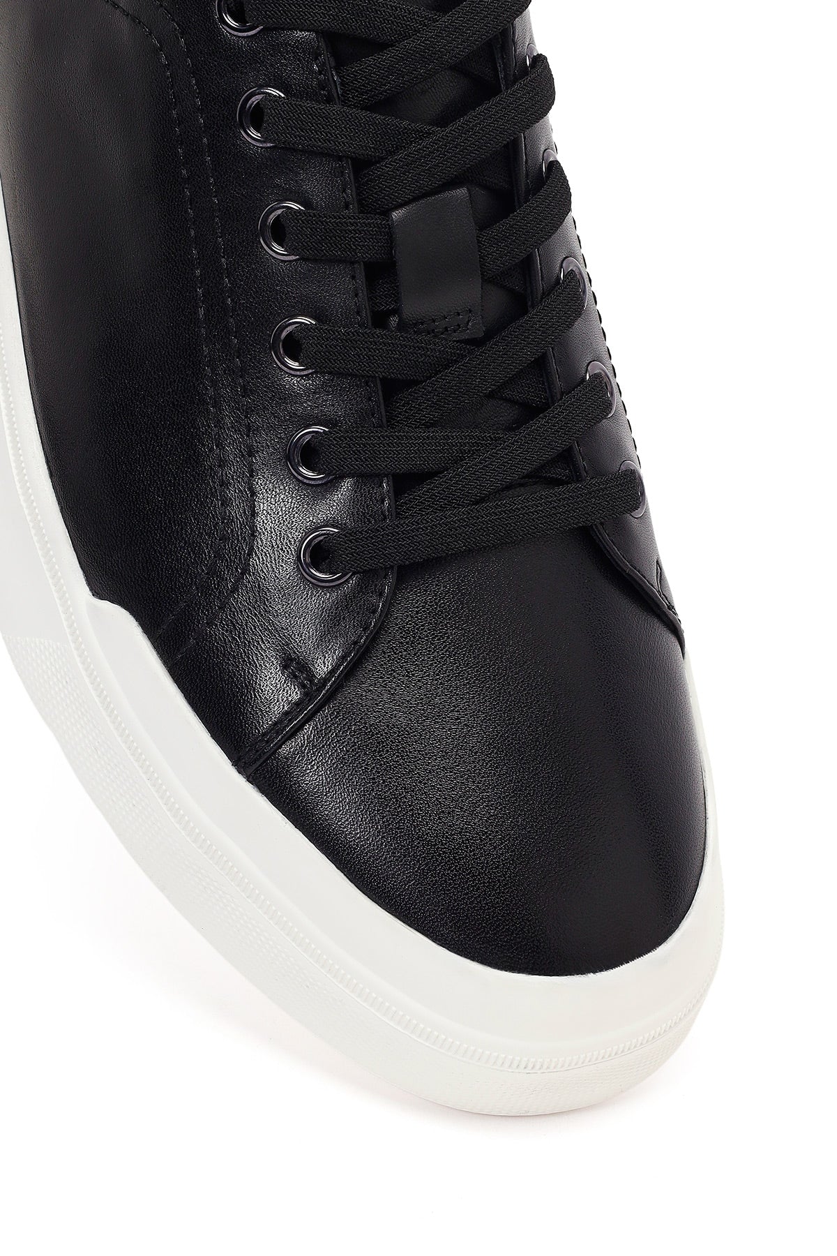 Erkek Siyah Bağcıklı Kalın Tabanlı Deri Sneaker - Image 9