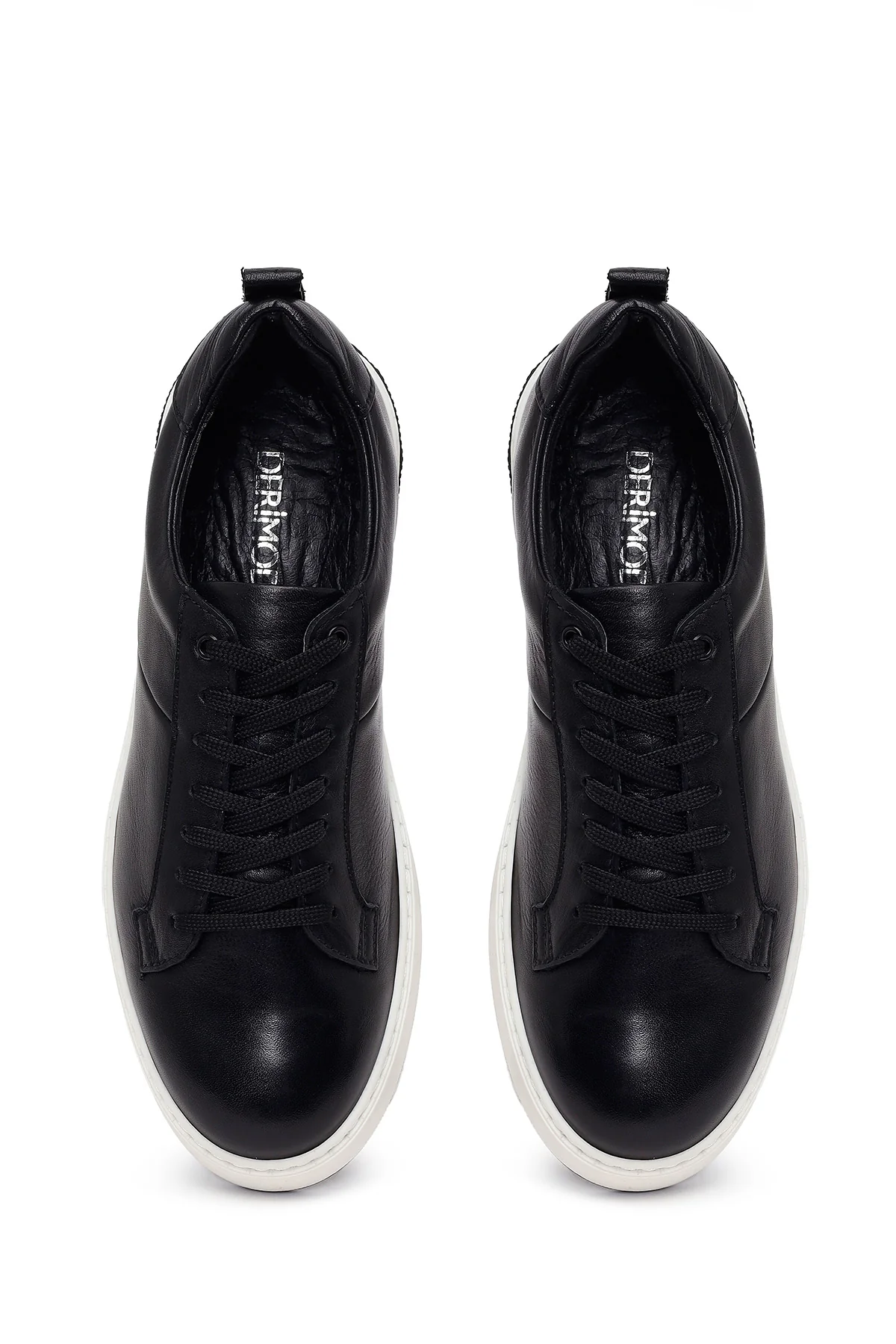 Erkek Siyah Bağcıklı Kalın Tabanlı Deri Sneaker - Image 5