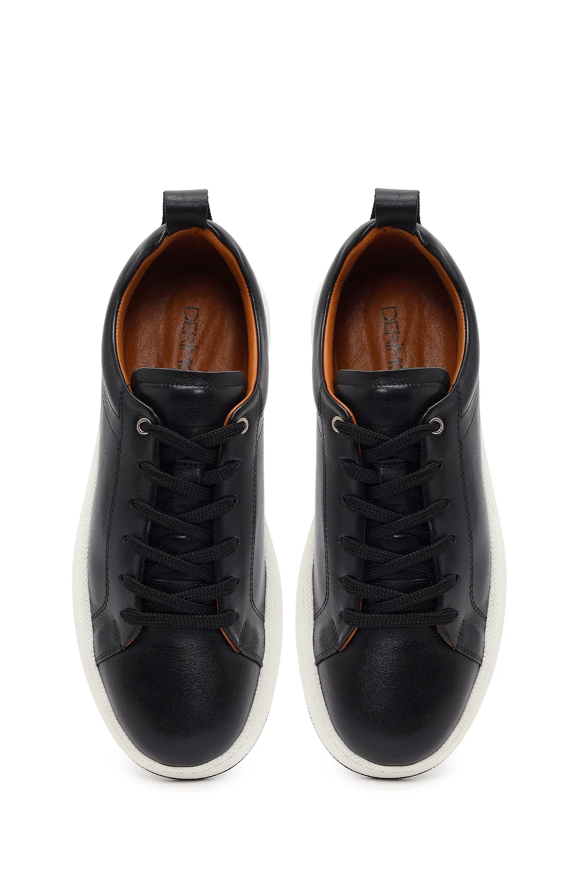 Erkek Siyah Bağcıklı Kalın Tabanlı Deri Sneaker - Image 4